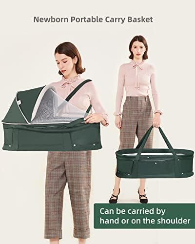 Holy Cat Portable Travel Bassinet - Foldable Baby Crib with Mosquito Net & Canopy, Lightweight Washable Infant Bed for Home, Travel & Outdoor Use - Green