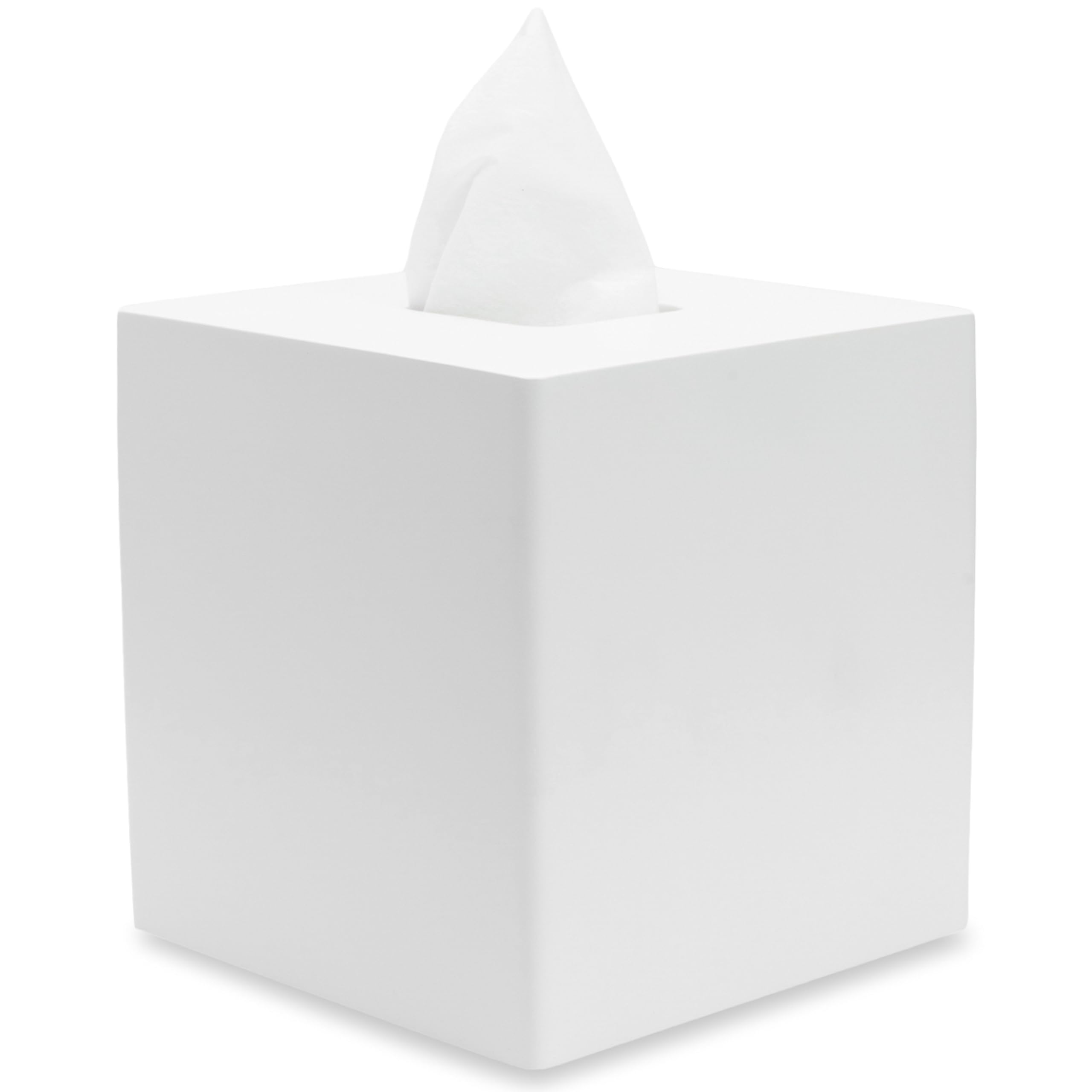 Matte White Square Tissue Box Cover - Decorative Tissue Box Holder for Bathroom, Living Room, Office & Bedroom | Stylish Vanity & Nightstand Organizer | Perfect for Car & Desk Use