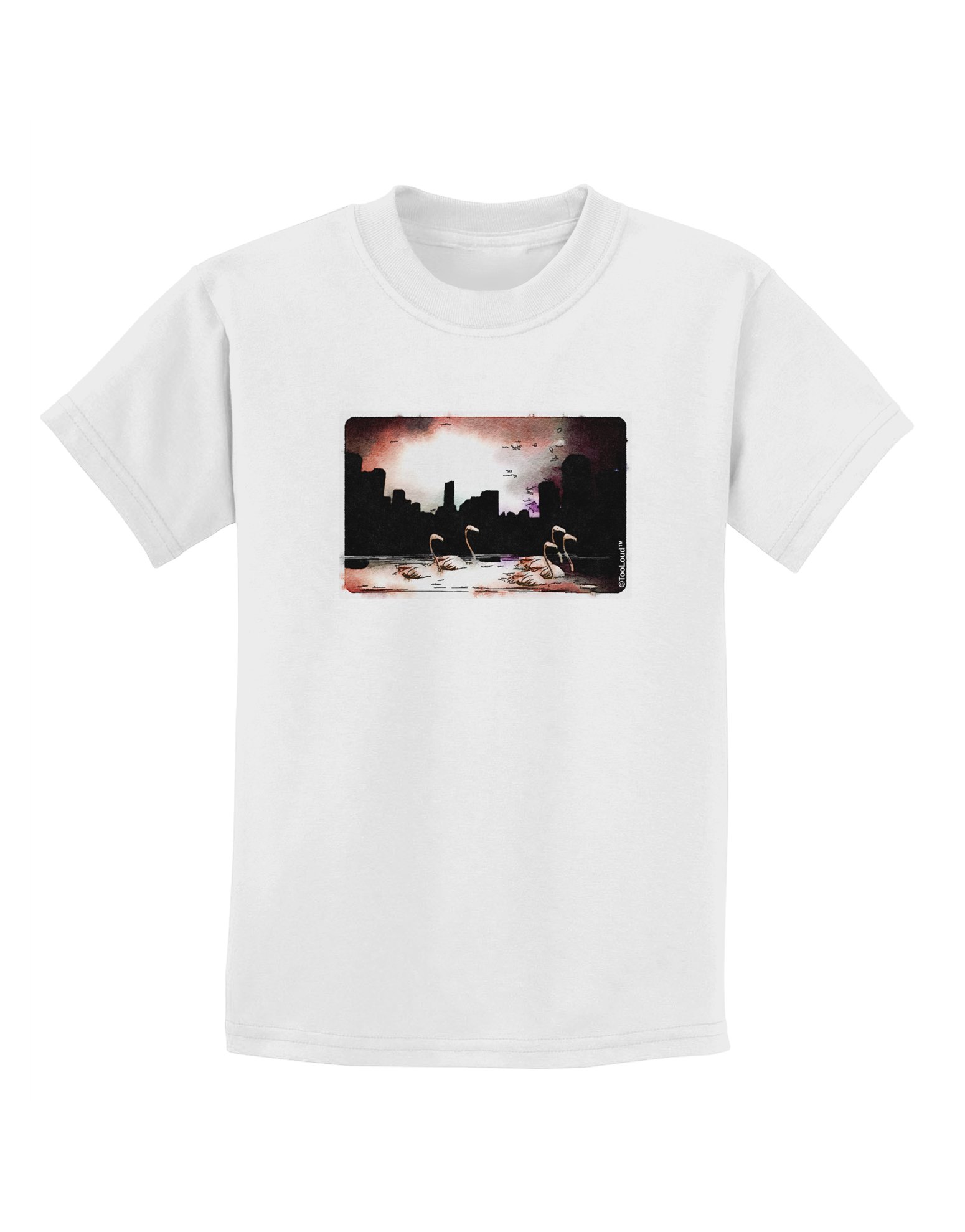 TooLoud Nighttime Flamingos Kids T-Shirt - Fun Graphic Tee for Boys & Girls - Perfect for Playdates, Birthday Parties & Casual Wear