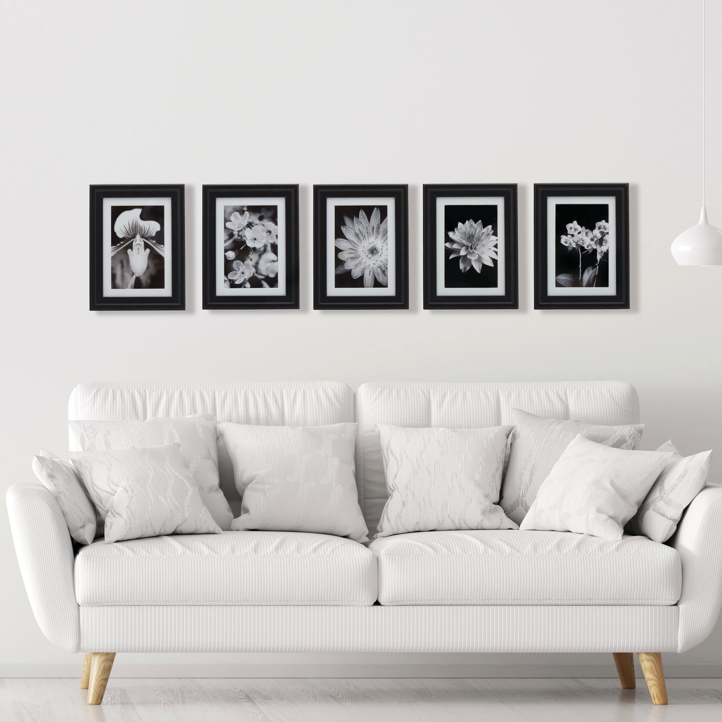 Melannco Set of 5 Black Wood Picture Frames 6.69x8.46 Inch - Display 5x7 Photos Without Mat or 4x6 Photos With Mat - Perfect for Wall Gallery, Home Decor, Office & Gift Giving