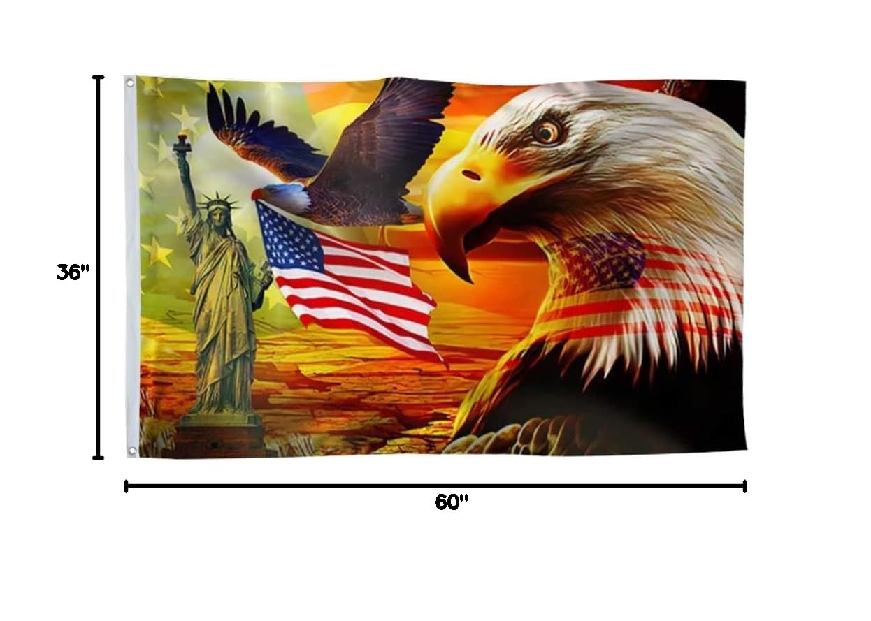 American Pride Eagle Sunset Freedom Flag 3x5 Ft - UV Fade Resistant Double-Sided 150D Polyester Banner for Outdoor & Indoor Use - Perfect for Patriotic Decor, Backyard Parties, and Independence Day Celebrations