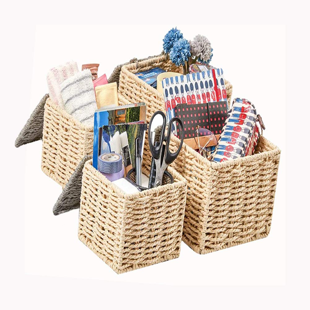 4-Pack Recycled Paper Rope Woven Storage Baskets - Eco-Friendly Multipurpose Organizer Bins for Home & Office - Perfect for Storing Toys, Books, Office Supplies & Small Household Items (Beige)