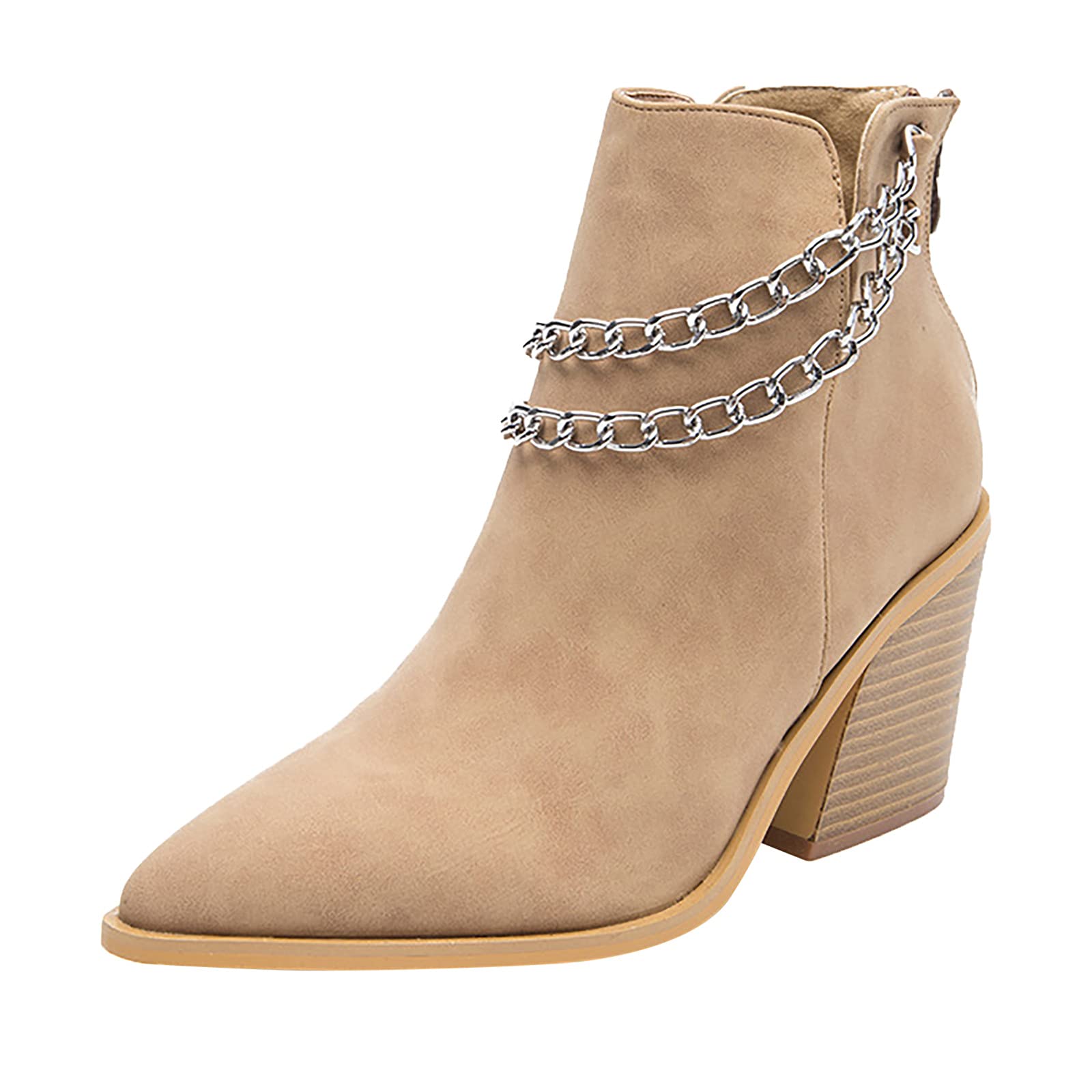Women's Stylish Slip-On Work Boots - Cowboy & Combat Boots with Chain Detail for Ladies | Perfect for Work, Casual Wear & Outdoor Adventures