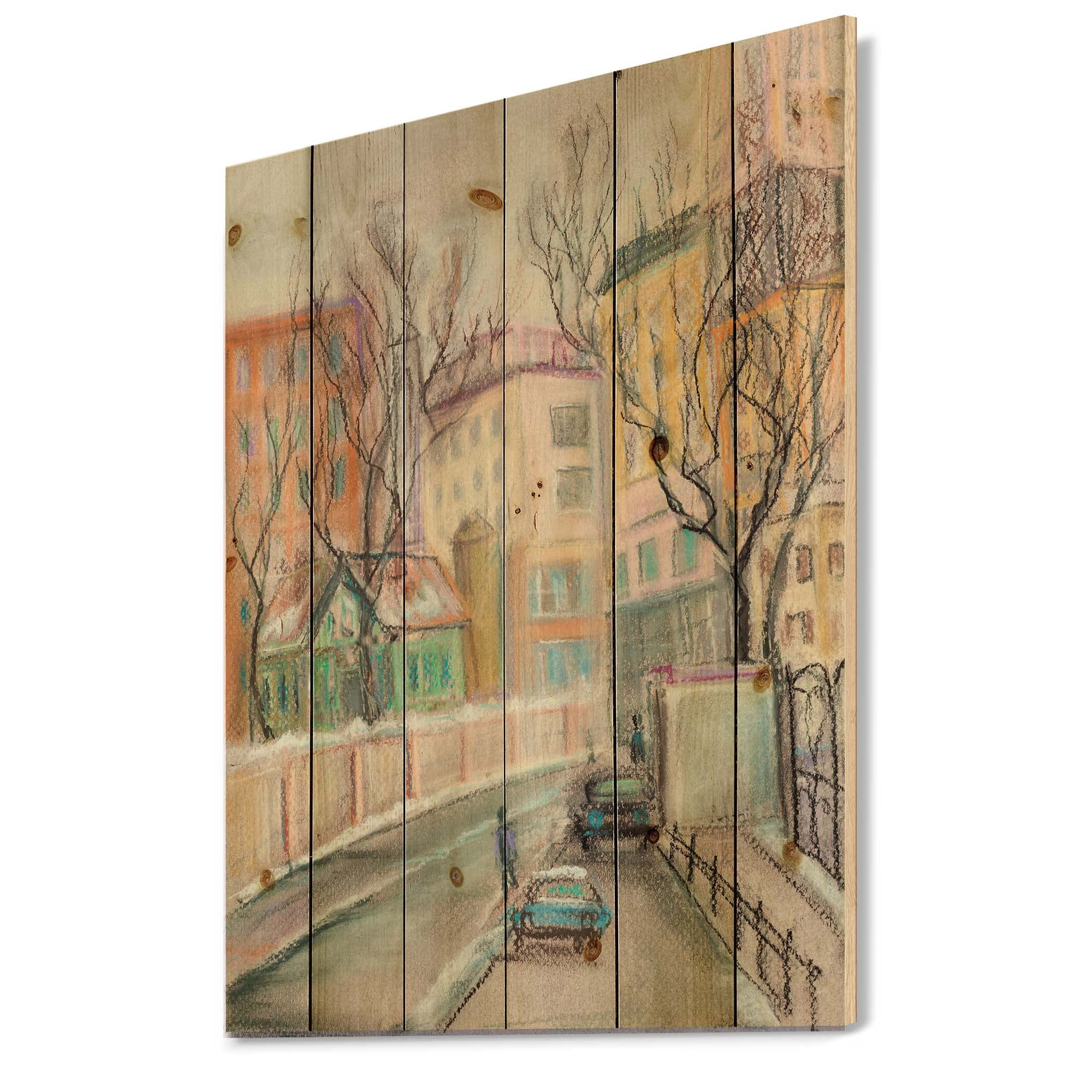 DesignQ Lanes In Moscow City Traditional Wood Wall Decor - Beige Wood Wall Art with Large Cityscapes - Natural Pine Wood Wall Panels for Living Room, Bedroom & Office Decor