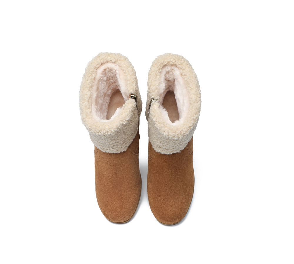 Australian Shepherd® Women's UGG Boots with Sheepskin Shearling & Side Zipper - Comfortable Wedge Heel for Winter, Casual Wear & Outdoor Activities