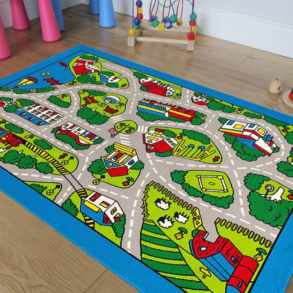 Kids Carpet Playmat Rug - Interactive Racing & City Life Design for Toy Cars - Safe Educational Floor Mat for Toddlers & Children - Perfect for Bedroom, Playroom & Indoor Games | Great for Pretend Play, Learning Traffic Rules & Creative Playtime