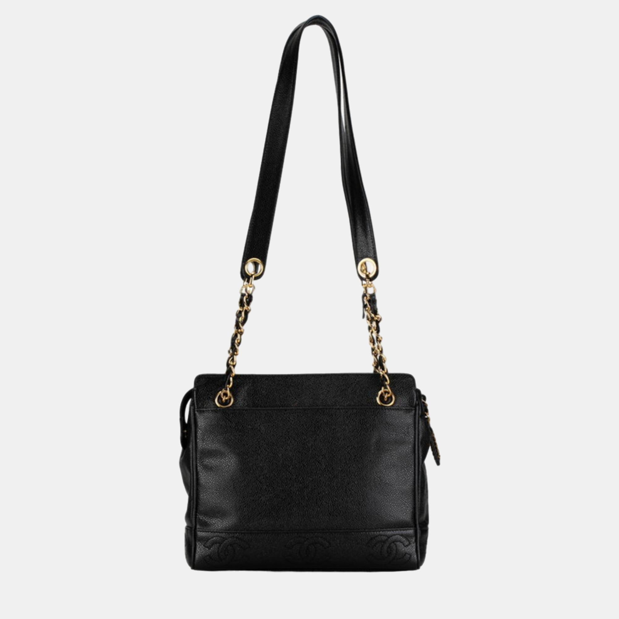 Black Caviar Medium Vintage Stitched CC Shoulder Bag - Luxury Chanel Inspired Handbag for Women | Perfect for Evening Parties, Weddings & Special Occasions