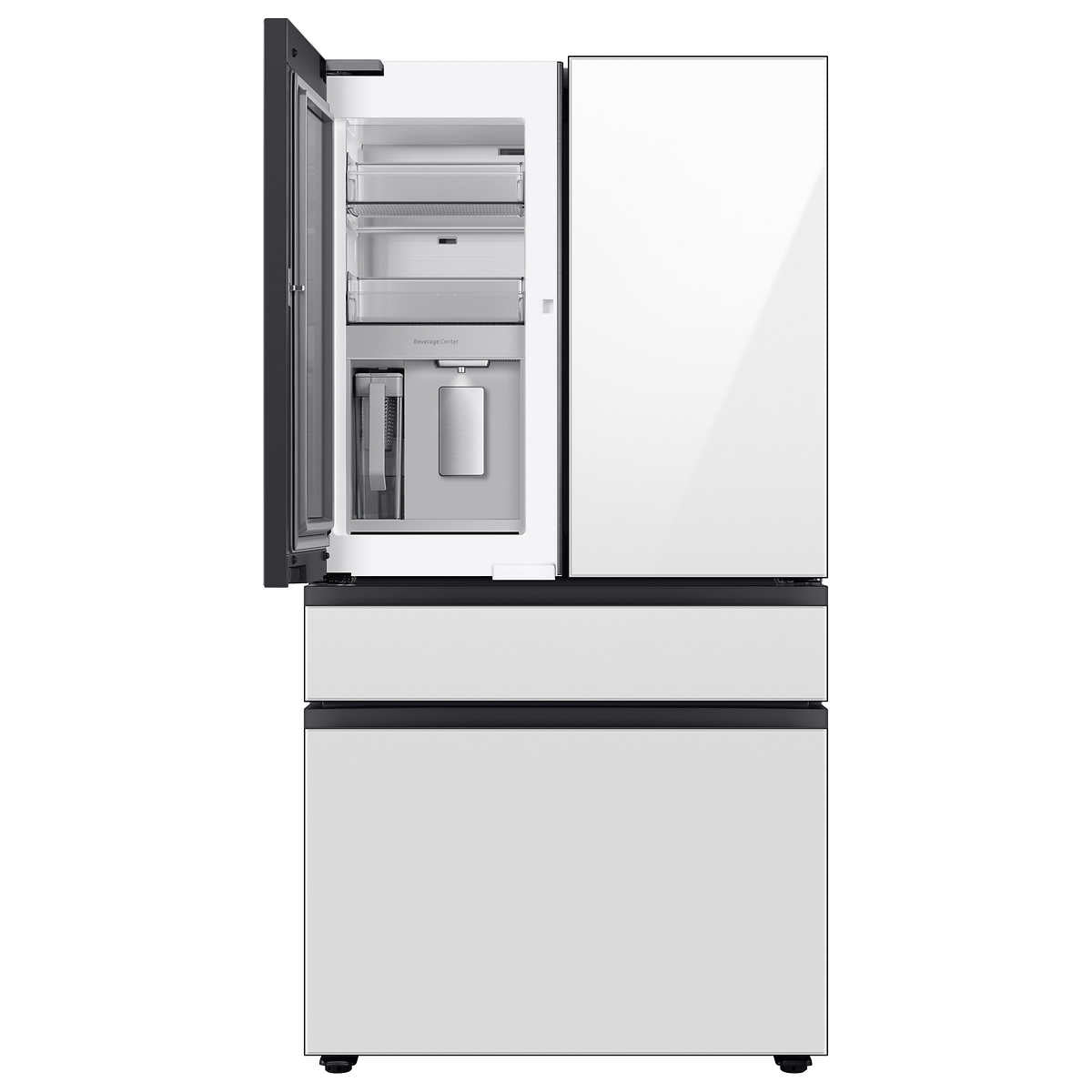 Samsung 23 cu. ft. Bespoke 4-Door French Door Refrigerator with Beverage Center - White Glass (RF23BB860012) | Smart Kitchen Appliance for Modern Homes & Entertaining