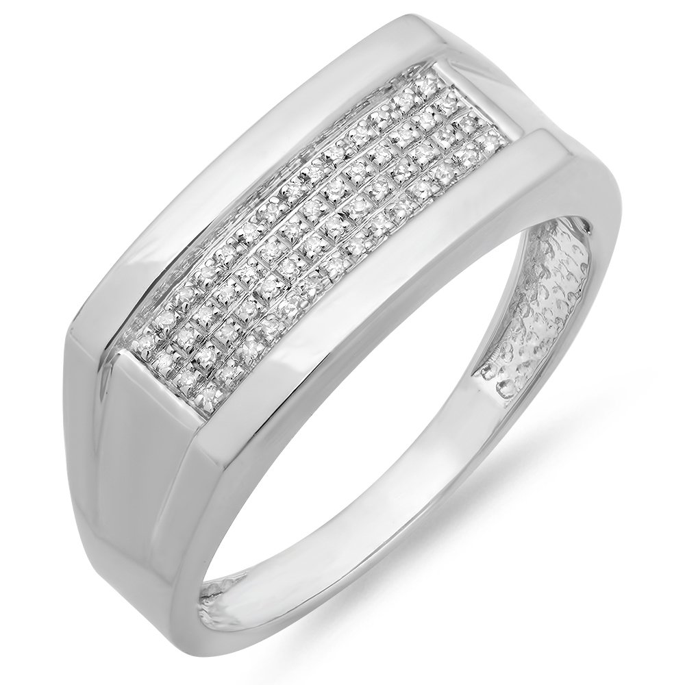 0.11 Carat Round White Diamond Micro Pave Wedding Band for Men - Sterling Silver Hip Hop Ring - Dazzlingrock Collection - Perfect for Engagement, Anniversary & Special Occasions
