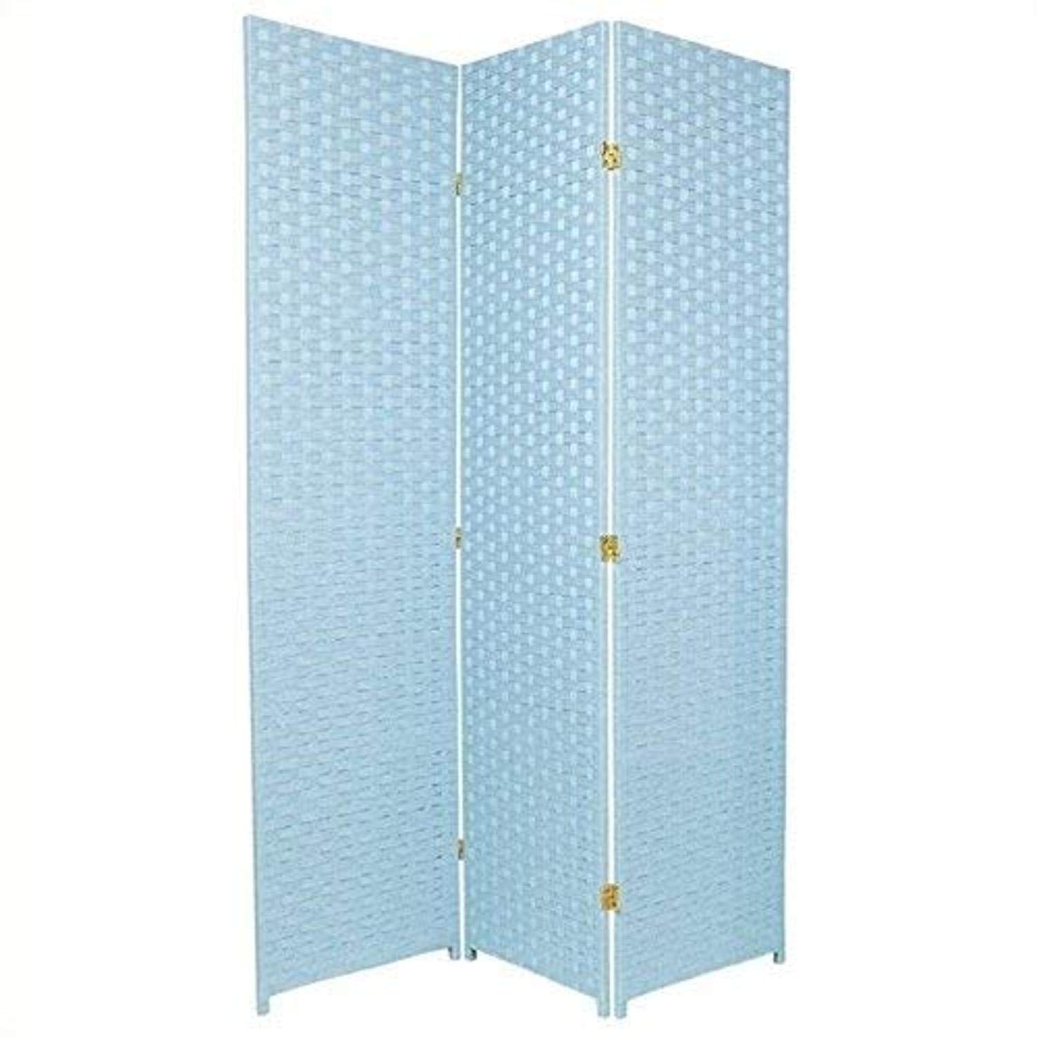 ORIENTAL Furniture 6-Feet Tall Woven Fiber Room Divider Screen - Special Edition in Aqua Blue | Privacy Partition for Living Room, Bedroom & Office Decor