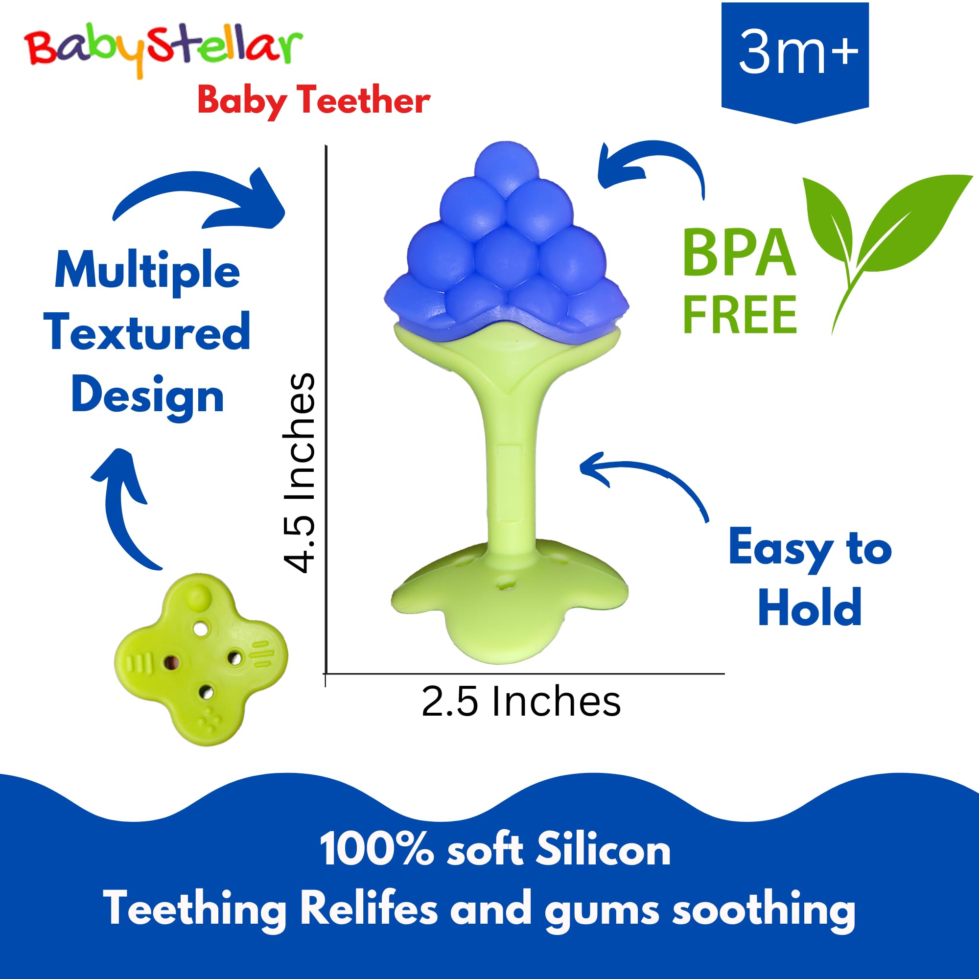 BabyStellar Silicone Teething Toys for Infants 6-12 Months - BPA-Free, Food Grade Teethers with Soothing Textured Design & Storage Case (2-Pack, Peach & Grape) - Perfect for On-the-Go Relief & Early Oral Development