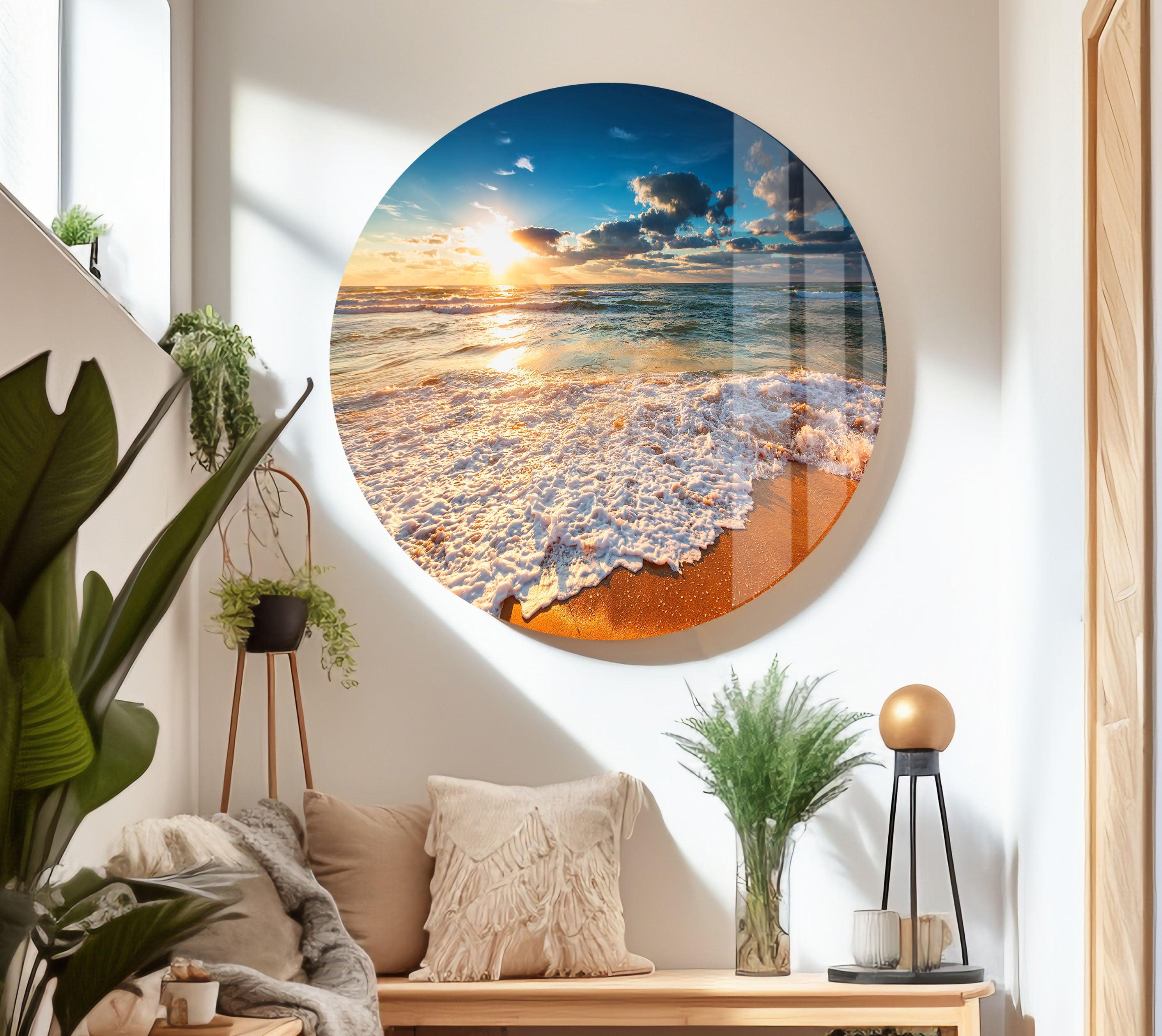Cloudscape Over The Sea Glass Wall Art - Ocean Themed Home Decor for Living Room, Bedroom & Office - Perfect Coastal Style Wall Hanging for Beach House Decor
