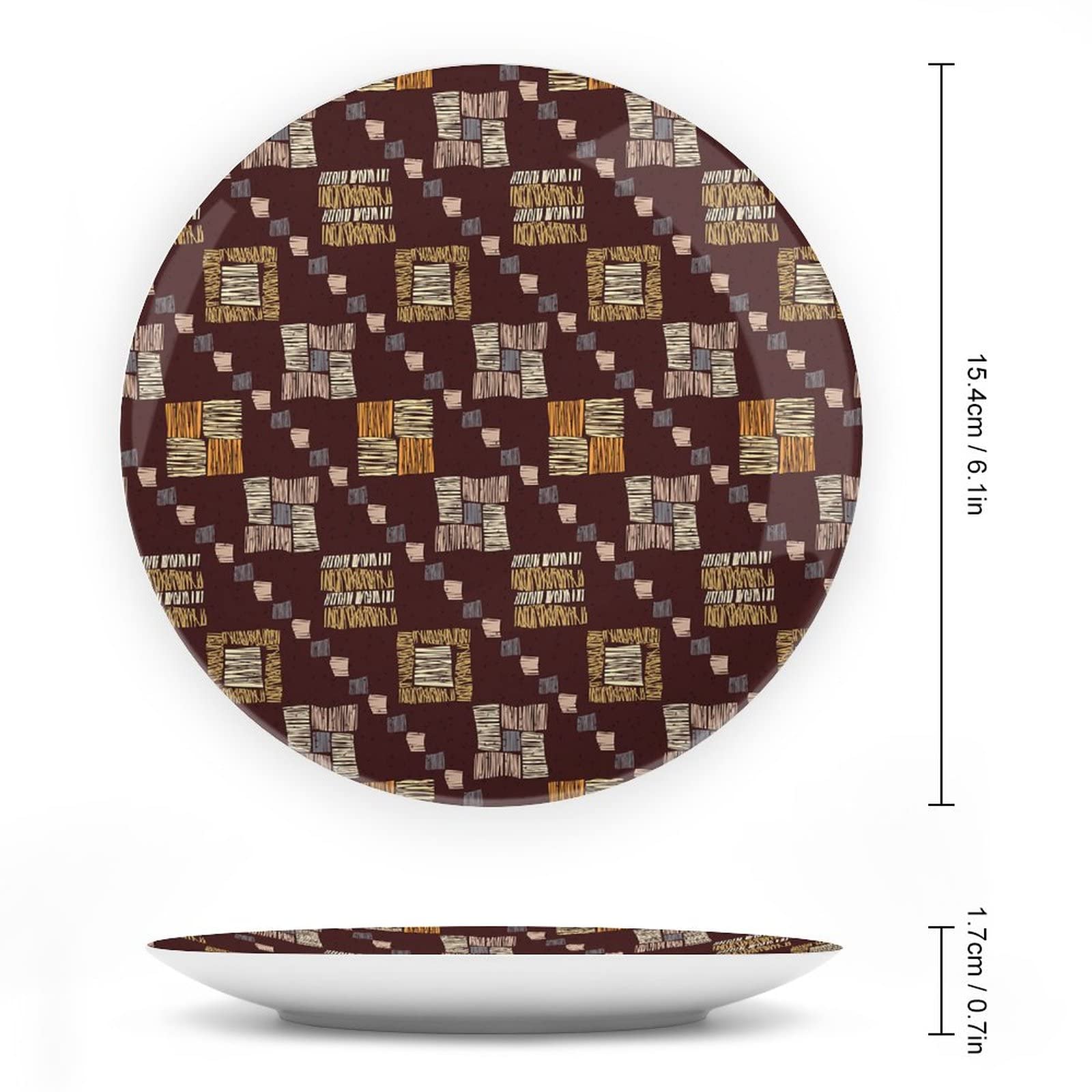 African Pattern Ceramic Plates Set - 6 Inch Decorative Dinner Plates with Abstract Diagonal Line Design for Dining, Parties, Weddings & Home Decor - Handcrafted Artisan Plates for Table Setting & Wall Display