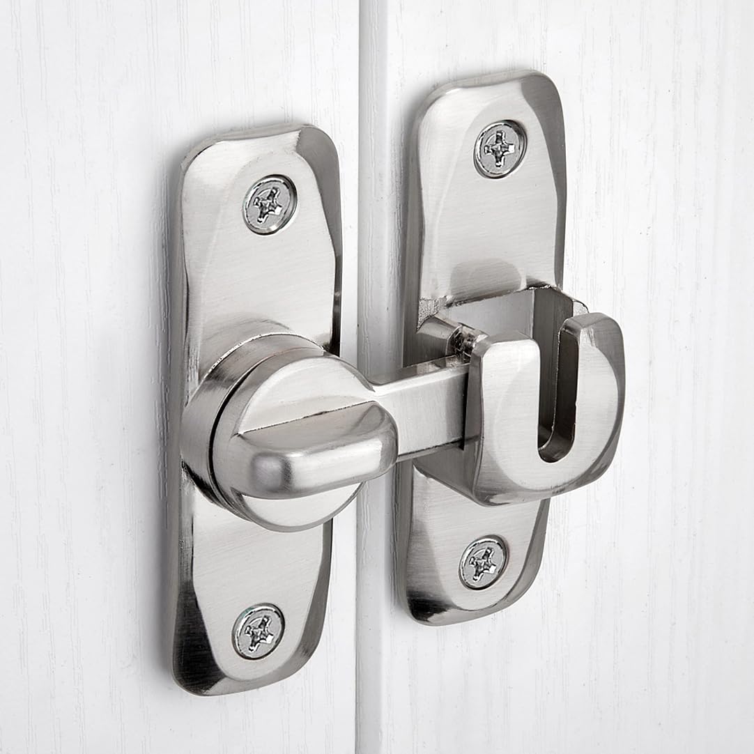2 Pack Heavy Duty Zinc Alloy Barn Door Latches - 90/180 Degree Adjustable Gate Lock Set - Right Angle Flip Latch Hardware for Sliding Doors - Secure Cabinet & Bathroom Door Lock (Silver) - Perfect for Barns, Closets, Pantries and Home Organization