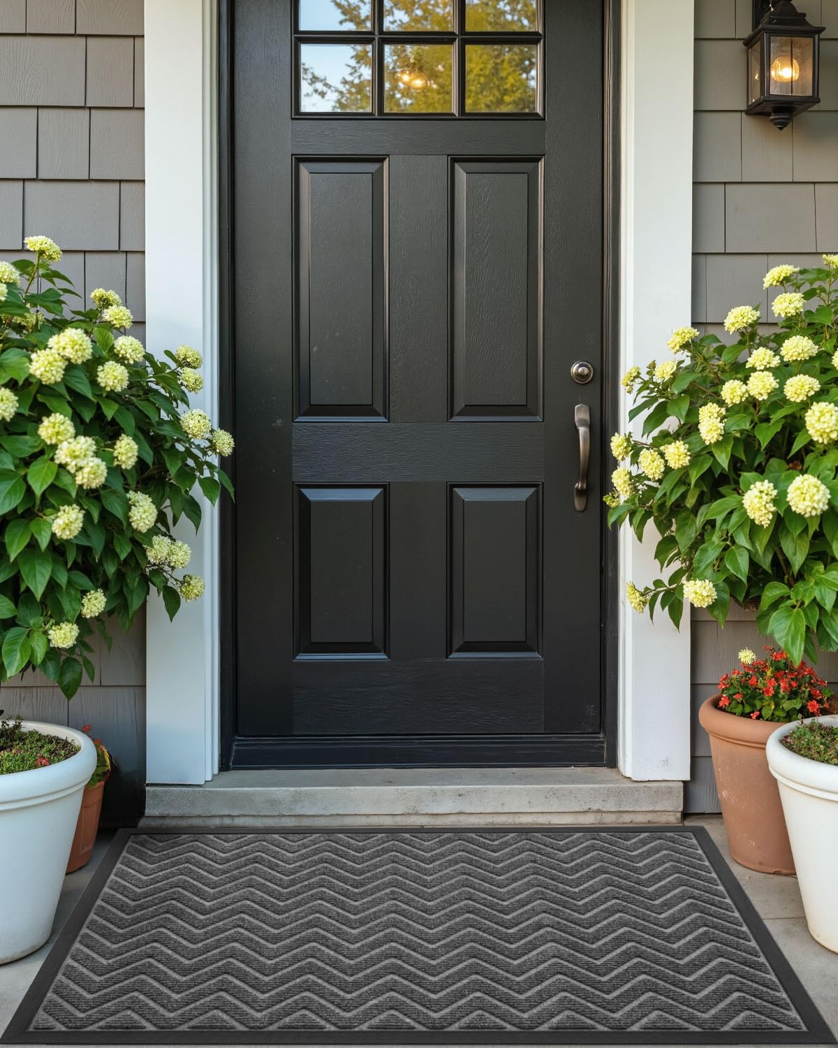 DEXI Heavy Duty Rubber Backed Doormat - 3x2 Feet Stain & Fade Resistant Low-Profile Entrance Mat - Chevron Dark Grey for Front Door, Outside Entryway - Perfect for Home, Office & High Traffic Areas