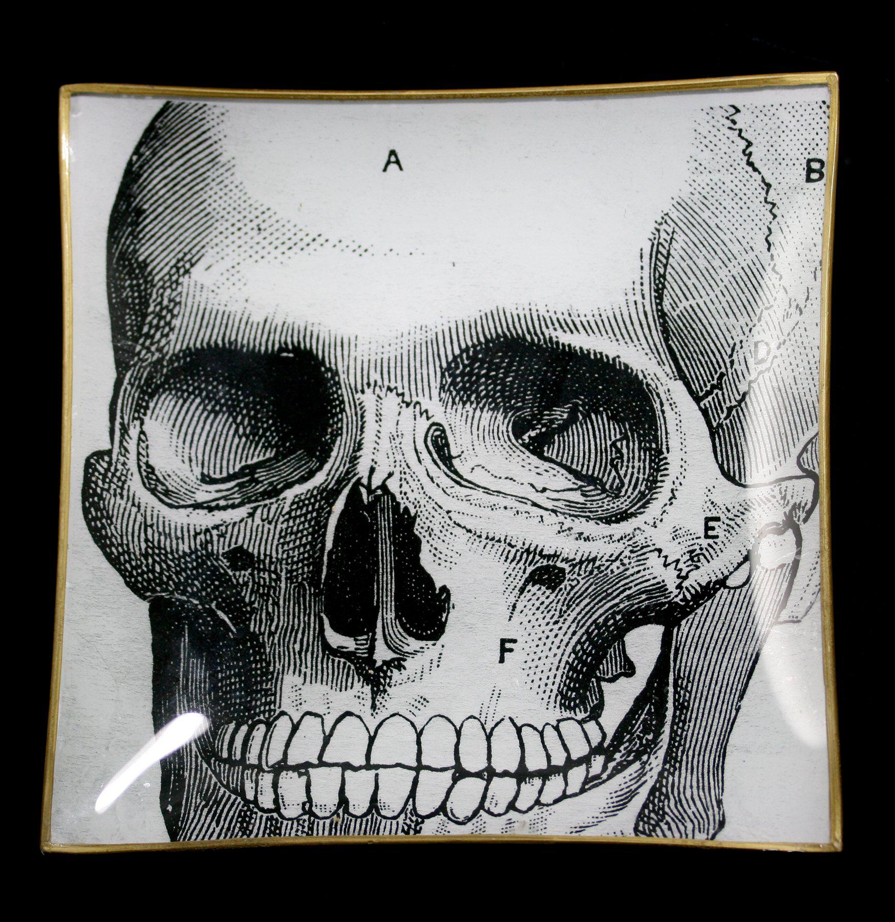 Handmade Decoupage Glass Skull Serving Tray - Unique Gothic Home Decor for Halloween Parties & Gothic Themed Events