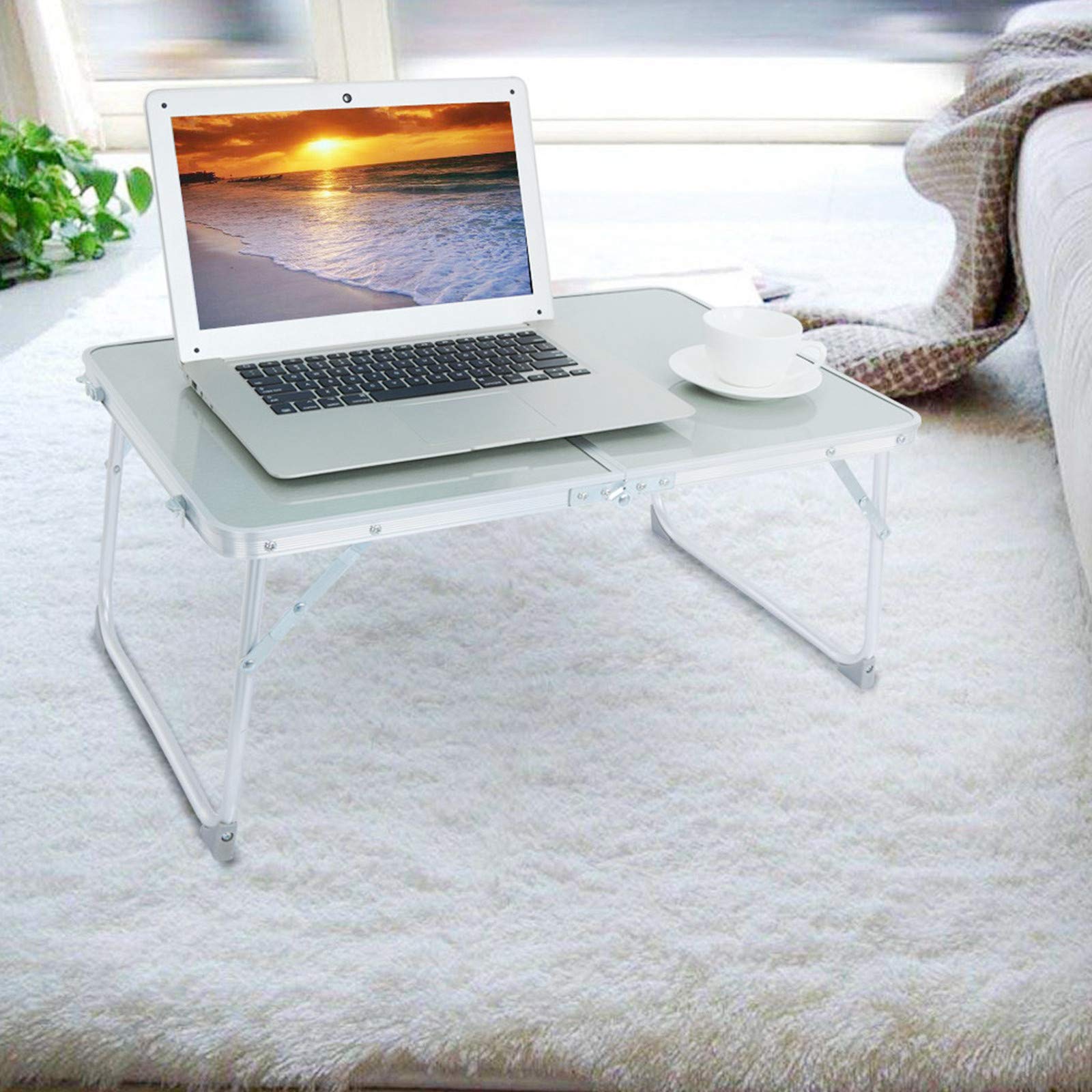 Foldable Laptop Desk Bed Tray - Large Portable Multifunctional Laptop Table for Work, Study & Dining | Silver Computer Tray for Sofa, Bed, Office & Home Use