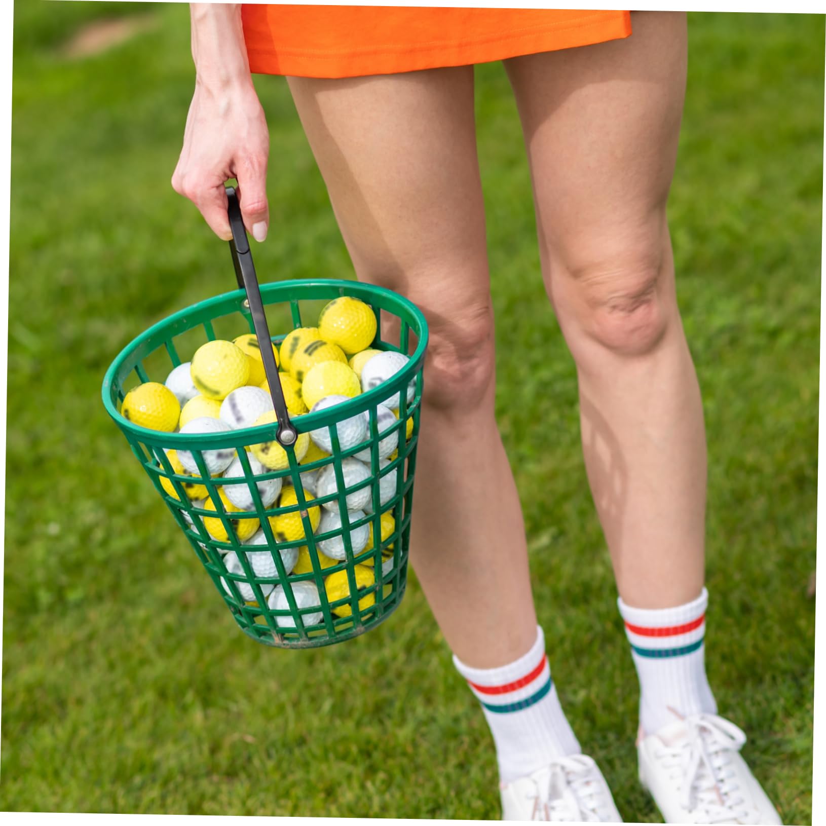 BESPORTBLE Golf Ball Picker Basket - Portable Golf Ball Collector with Hollow Design, Holds 50 Balls (Green) - Perfect for Driving Range Practice & Course Accessories