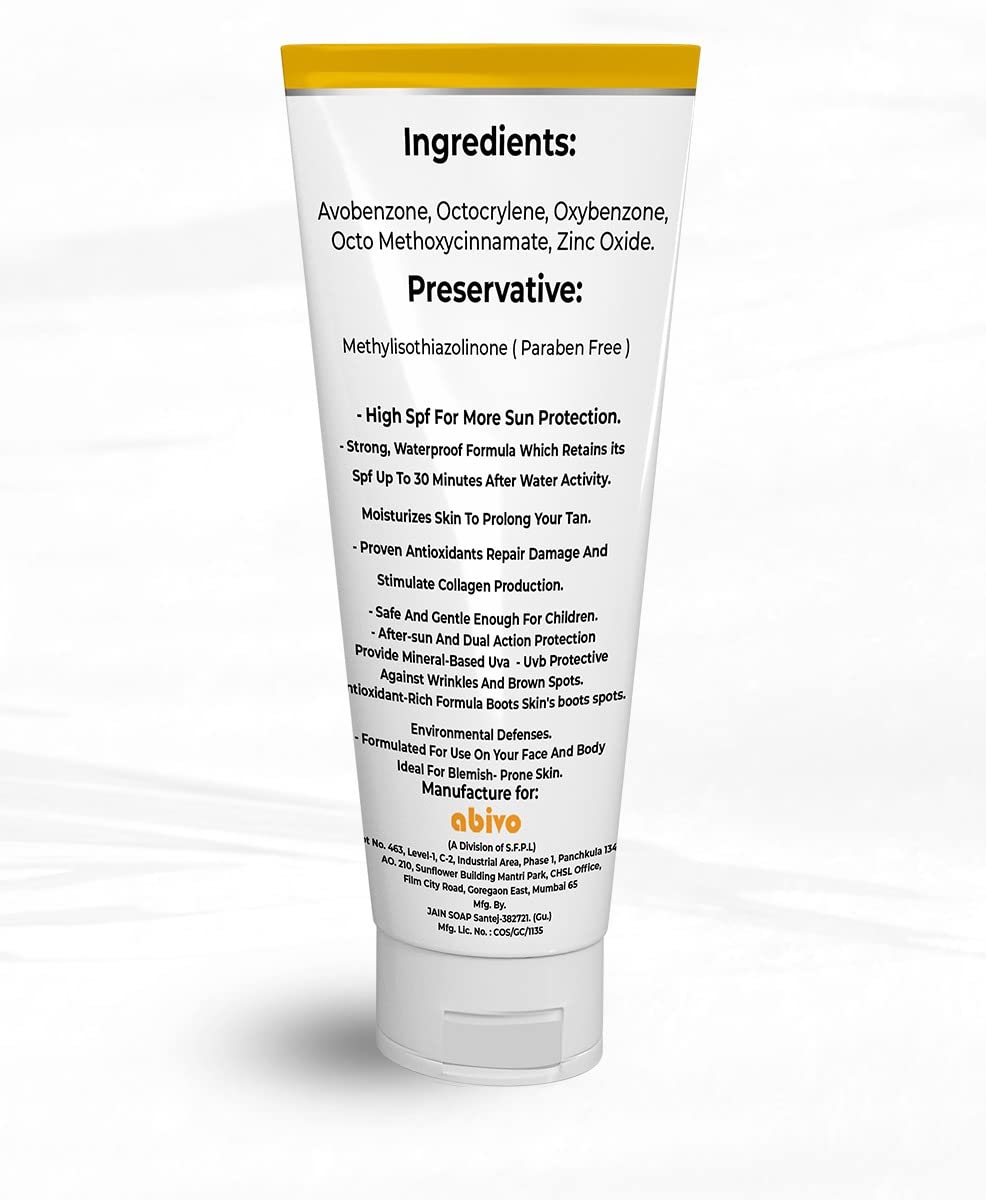 Abivo Sun Expert SPF 50 Matte Sunscreen - Oil Free Face & Body Sunscreen Cream with UVA/UVB Protection | Water Resistant | 60ml | Perfect for Beach, Swimming & Outdoor Activities