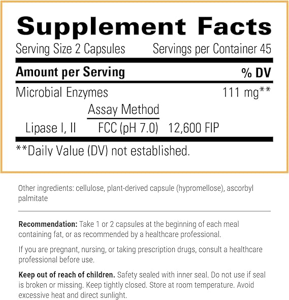 Integrative Therapeutics Lipase Concentrate HP - High Potency Digestive Enzyme Supplement for Fat Digestion & Gut Health - Ideal for Meals & Digestive Support