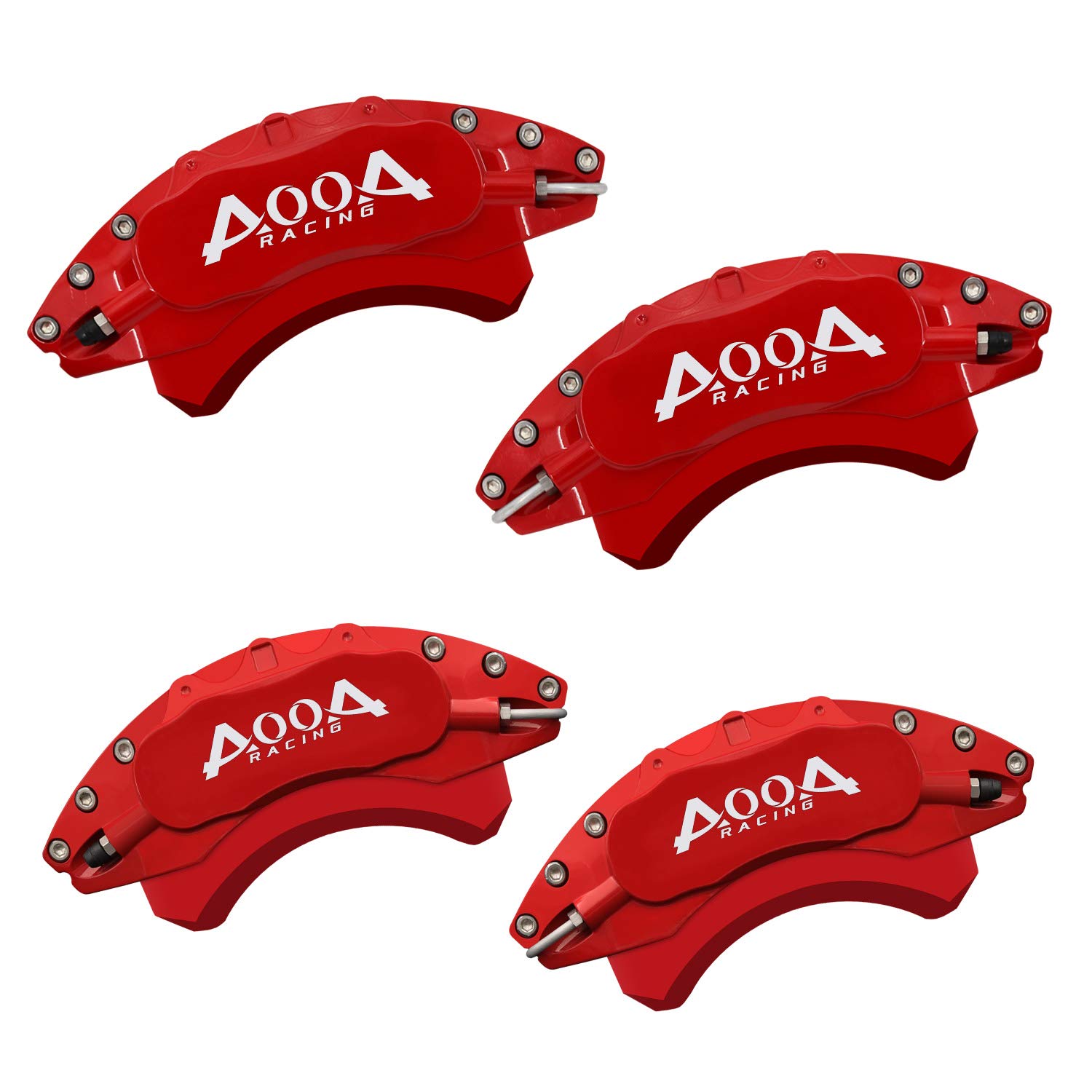 AOOA Red Brake Caliper Covers with White Characters - Set of 4 - Compatible with Ford Mustang EcoBoost - Perfect for Car Enthusiasts & Performance Upgrades