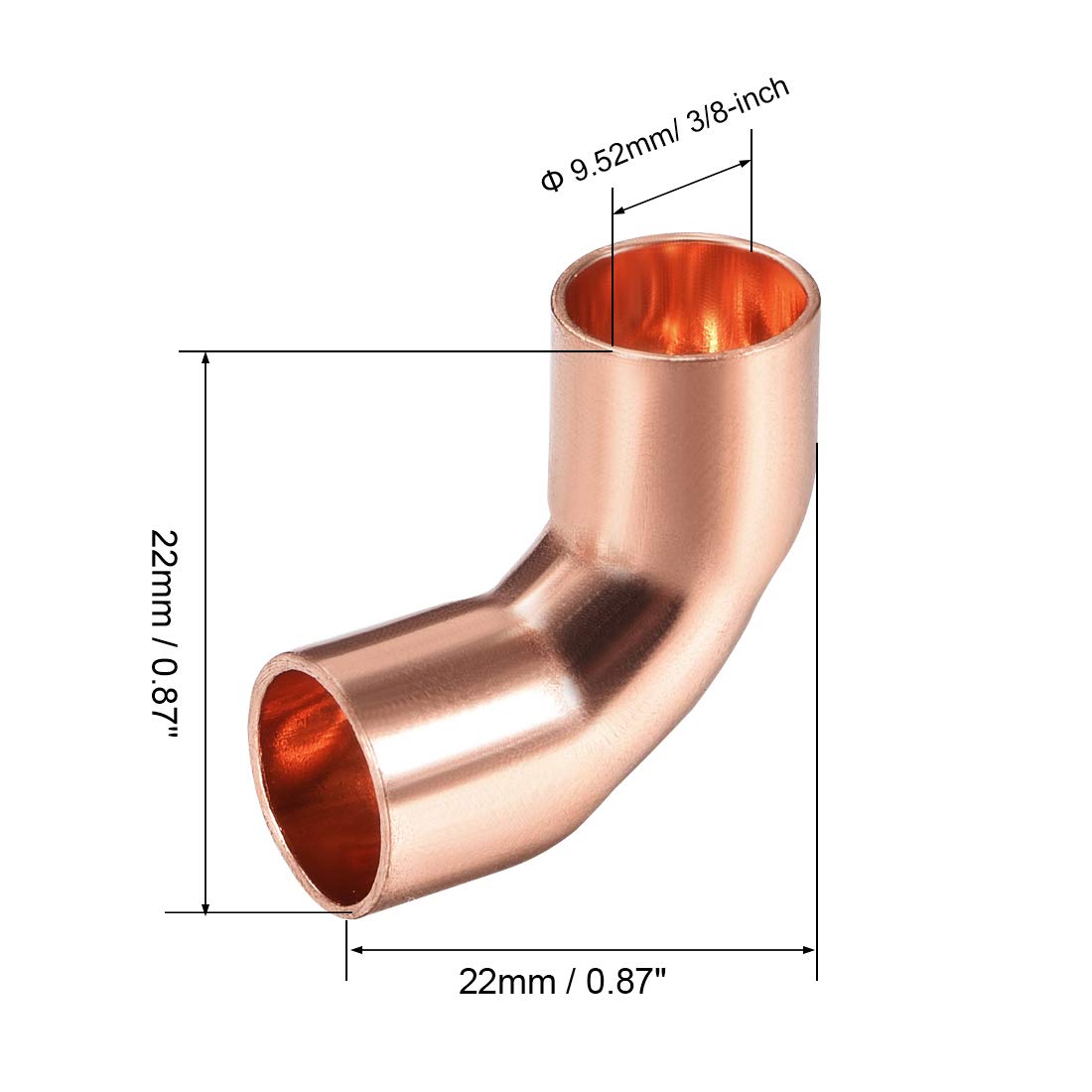 90 Degree Copper Elbow Fitting - 9.53mm ID Short-Turn Pipe Connector for Plumbing (2 Pack) - Perfect for Water Supply Lines, HVAC Systems & DIY Home Repairs