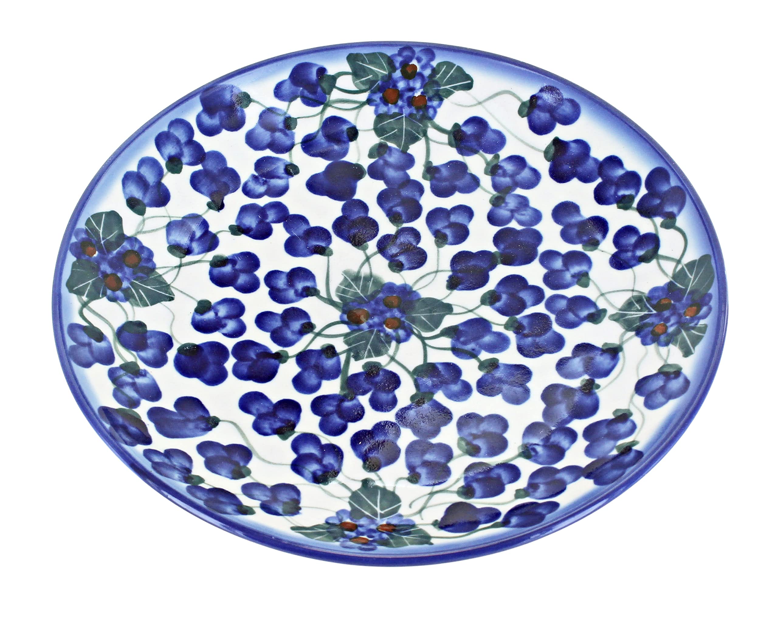 Hand-Painted Blue Rose Polish Pottery Dessert Plate - Elegant Royal Vine Design for Afternoon Tea, Wedding Favors & Home Decor