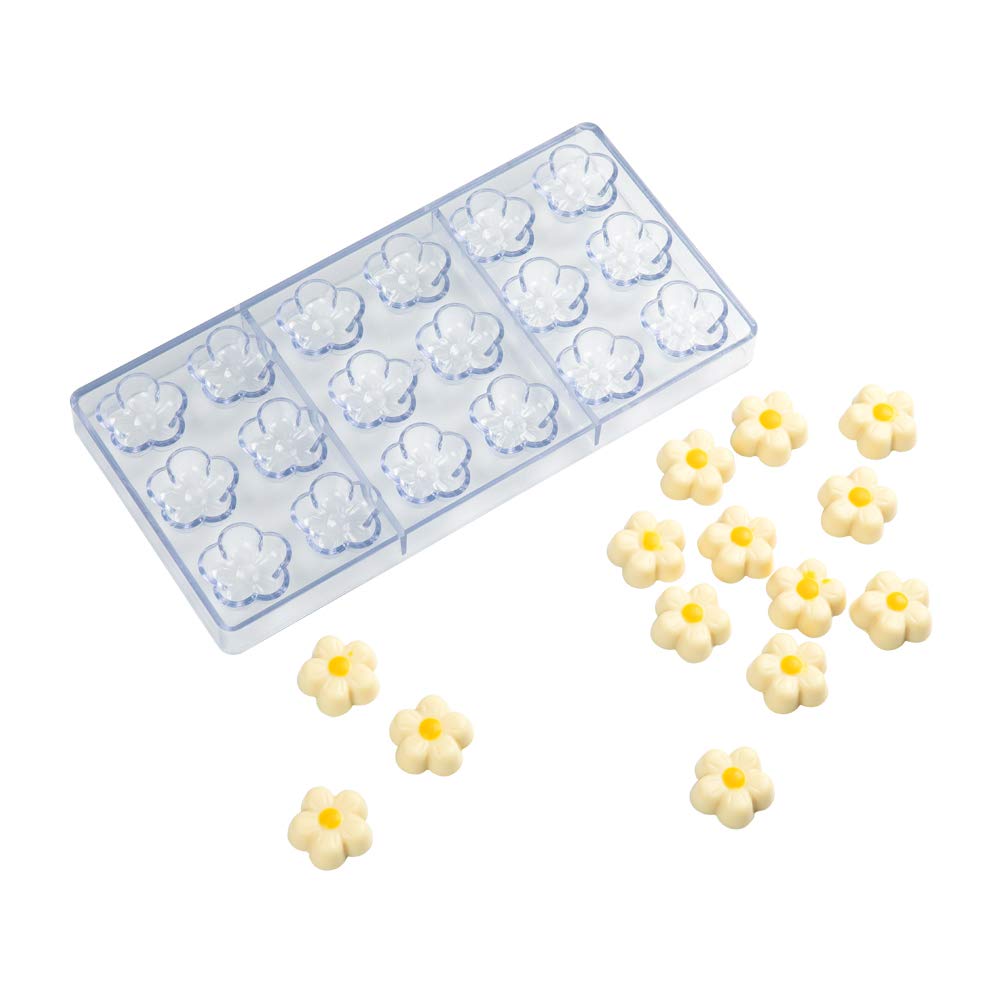 10.8 x 5.3 Inch Plastic Flower Molds for Candy & Chocolate - 18 Cavities Food Grade Polycarbonate Flower Molds | Freezer-Safe, Easy Release | Perfect for Cake Decorating, Wedding Favors & DIY Desserts