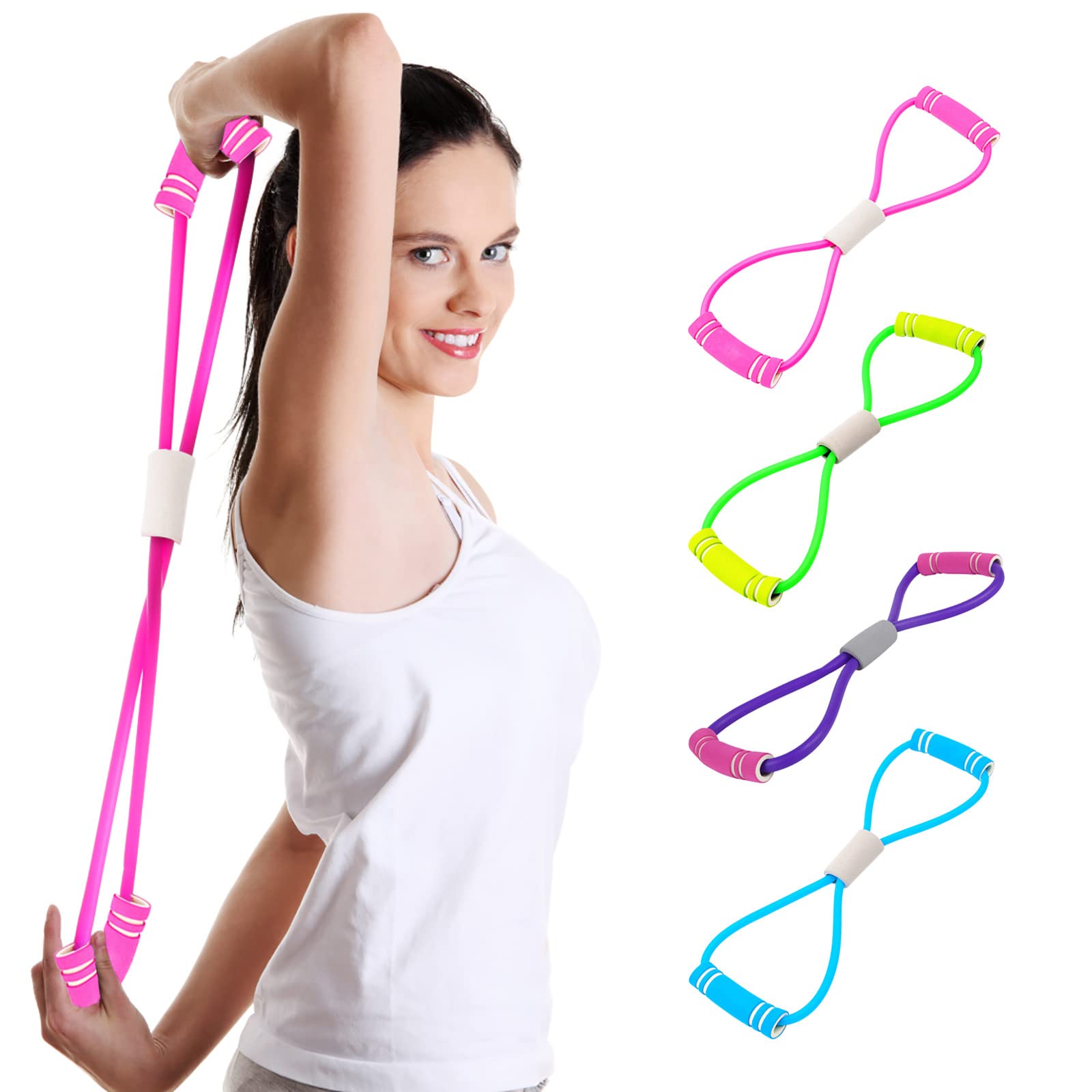 Romoty Resistance Bands with Handles - Figure 8 Toner Exercise Tube for Arms & Chest - Yoga Gym Fitness Pulling Rope - Perfect for Home Workouts, Strength Training & Physical Therapy
