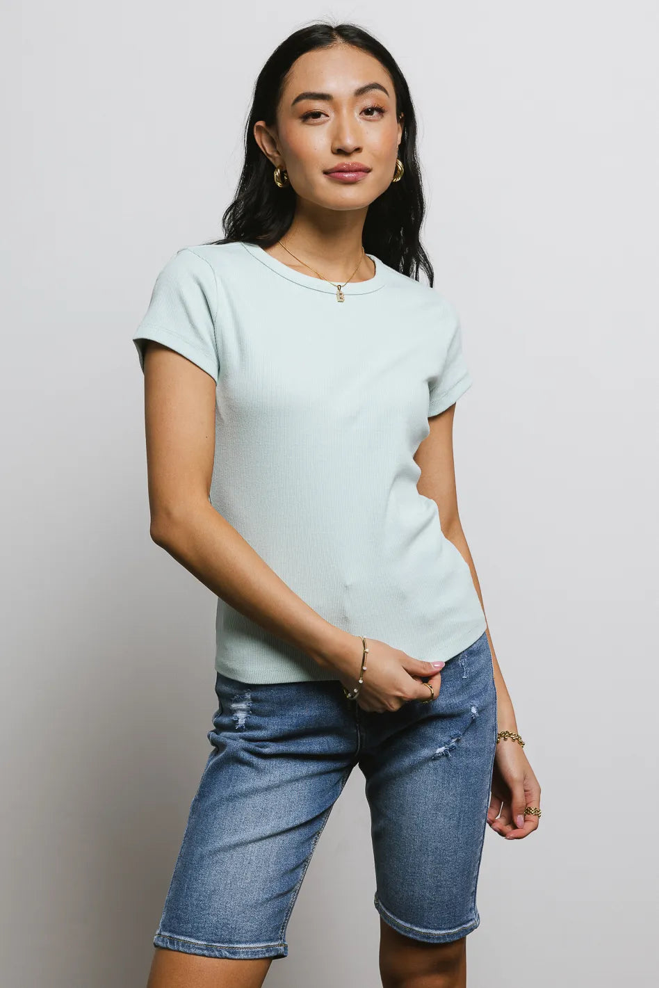 Addison Ribbed Top in Mint Green - Women's Casual Stretch Knit Shirt | Perfect for Layering, Everyday Wear & Summer Outfits