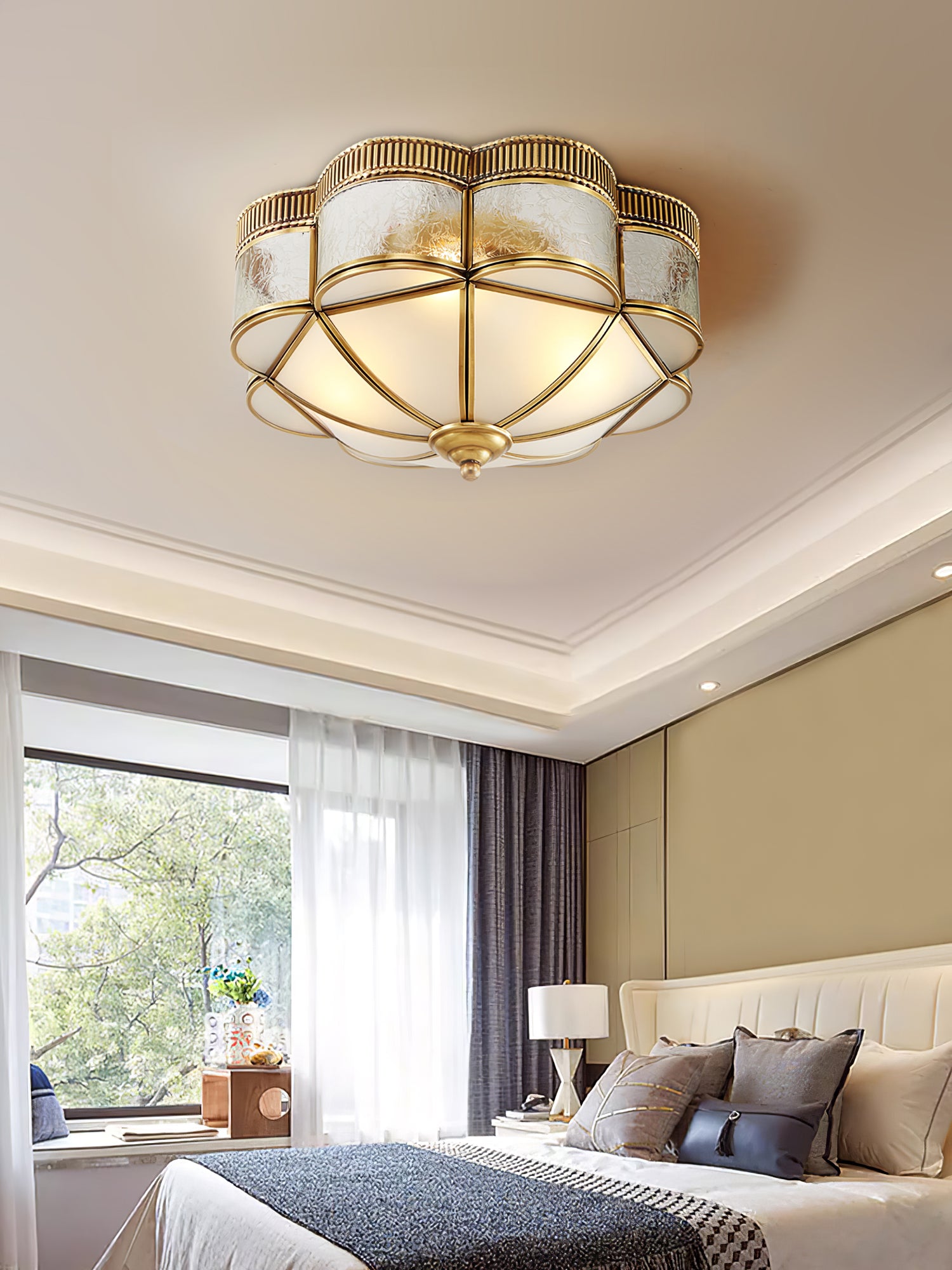 Brass Dome Flush Mount Ceiling Light Fixture - Vintage Industrial Style for Living Room, Bedroom, or Kitchen Lighting