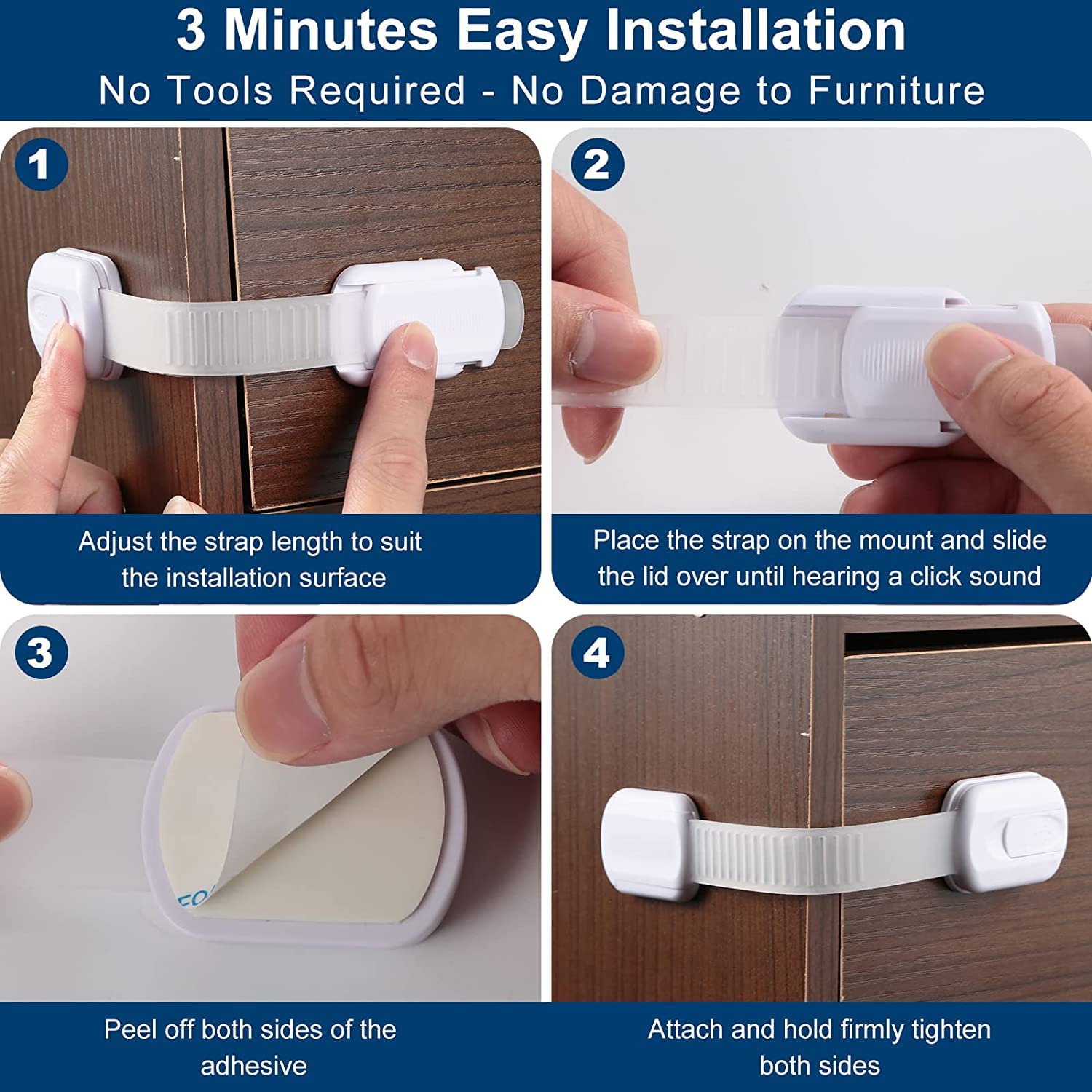 8 Pack Baby Safety Locks - Child Proof Cabinet Locks with 3M Adhesive (No Screws Needed) for Drawers, Cupboards, Oven & Toilet Seat - Secure Your Home for Toddlers & Crawling Babies