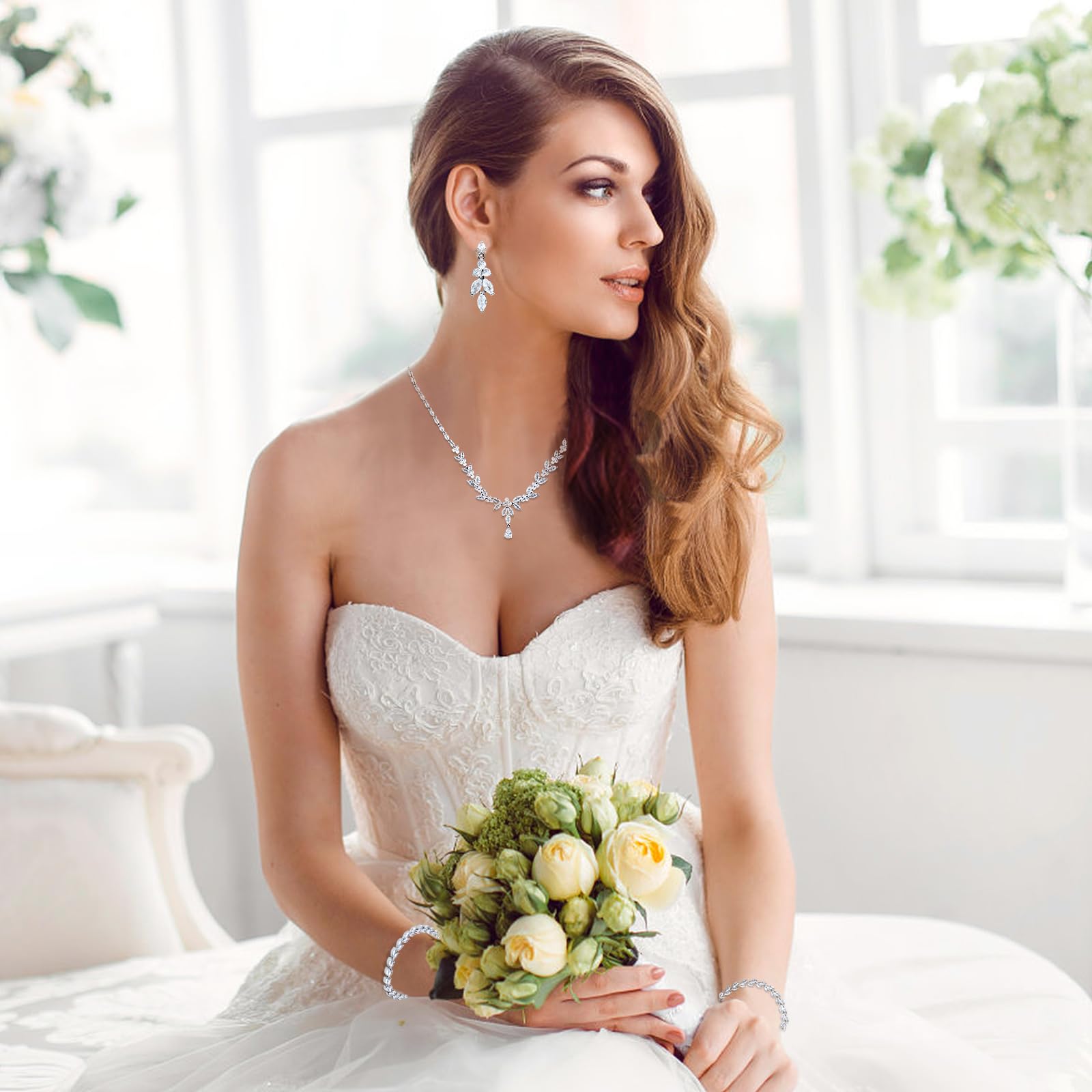 Elegant Silver Plated Women's Jewelry Set - Necklace & Earrings with Cubic Zirconia | Bridal Wedding Party Accessories | Perfect for Weddings, Anniversaries & Special Occasions