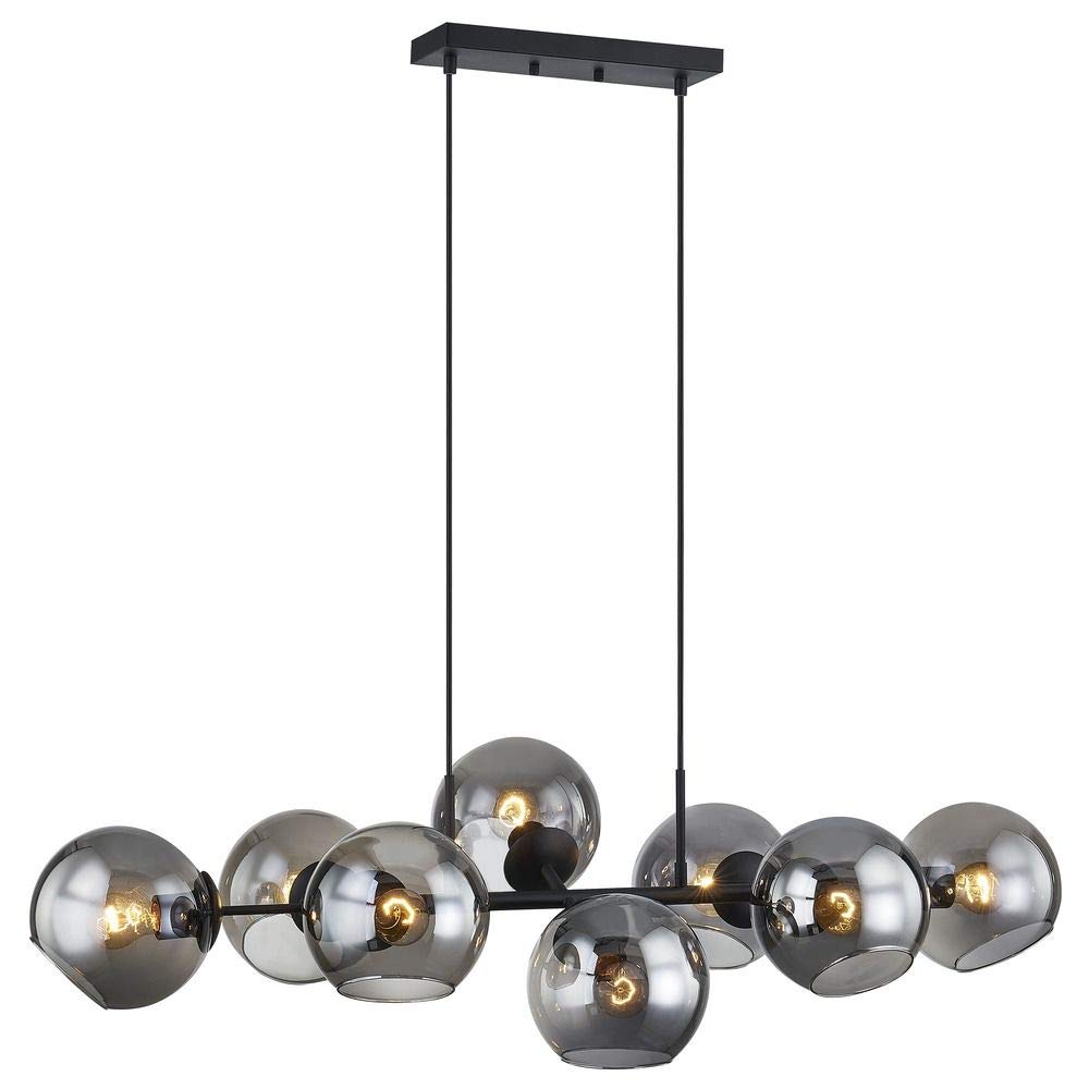 Black Linear Light Fixture with Smoke Glass Shades - Modern Ceiling Lighting for Dining Room, Kitchen, or Living Room