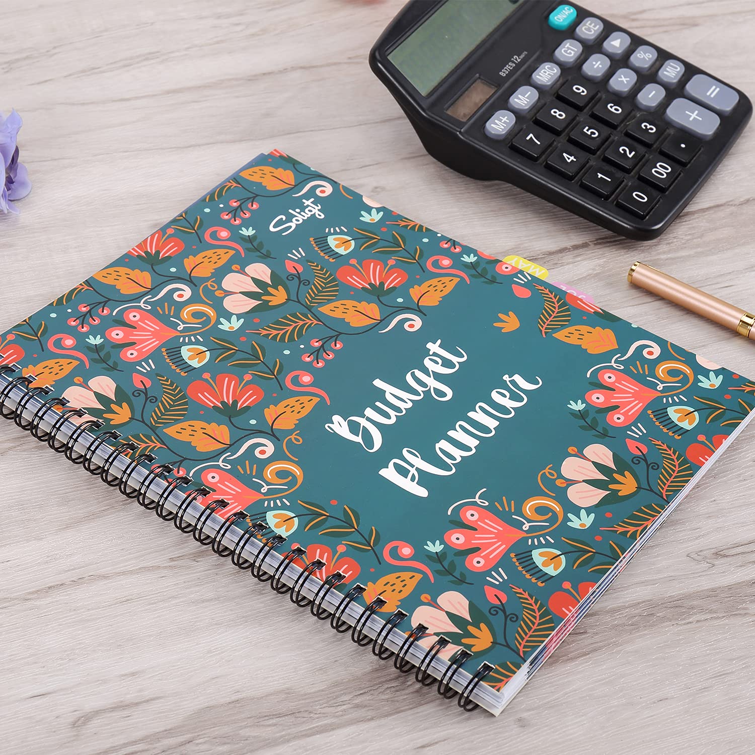 2025 Budget Planner with 12 Pockets - Monthly Financial Organizer, Undated Money Expense Tracker & Debt Saving Notebook (Blue Floral Spiral Design) - Perfect for Home Budgeting, Bill Management & Personal Finance Planning