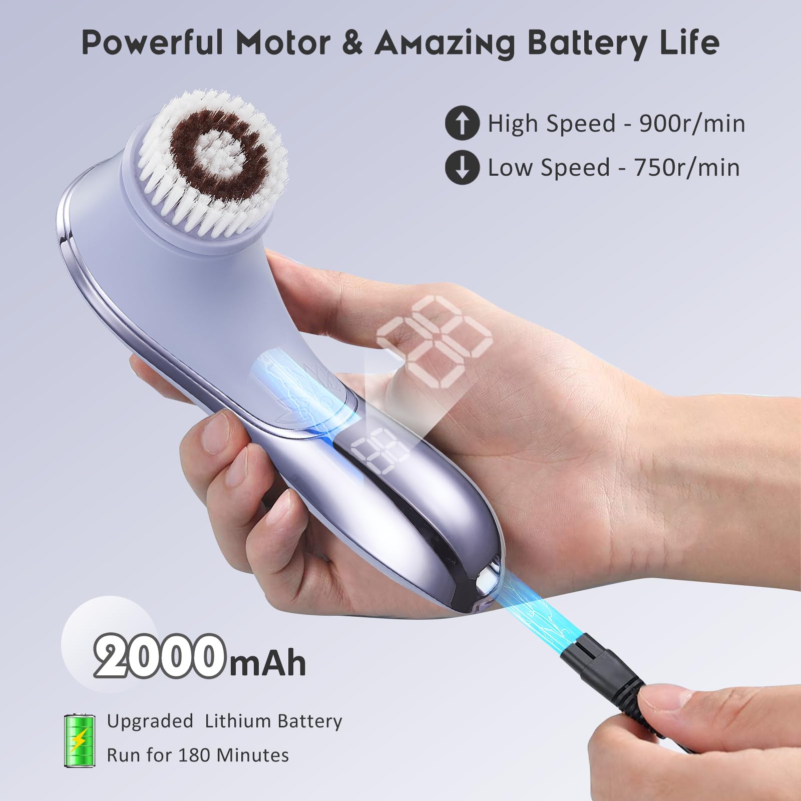 Rechargeable Electric Facial Cleansing Brush - IPX7 Waterproof Spin Scrubber for Exfoliating, Blackhead Removal & Deep Cleansing | Perfect for Daily Skincare Routine, Spa-Like Massage & Travel-Friendly Beauty Device