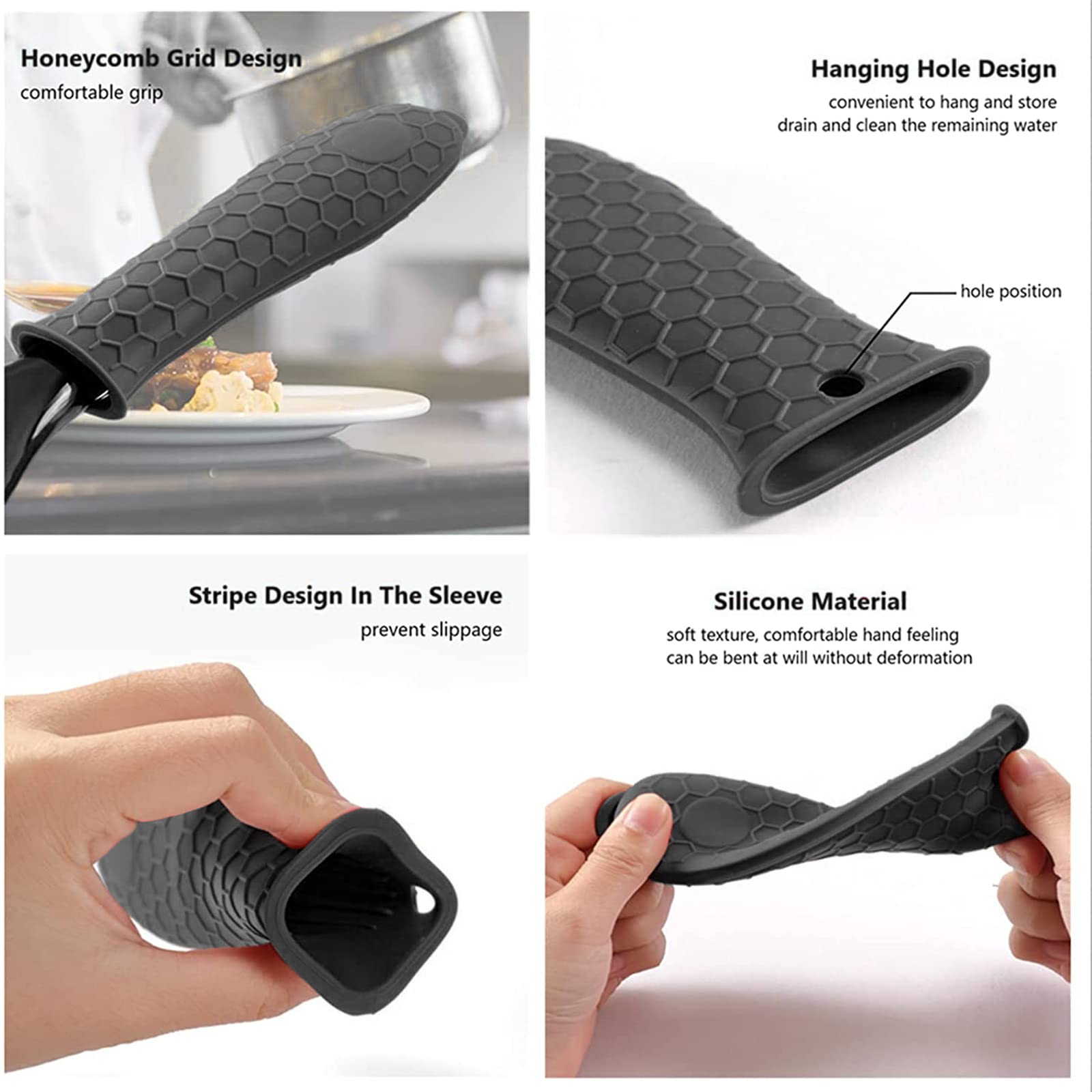 3 Pack Heat Resistant Silicone Handle Covers for Pots & Pans - Non-Slip Oven Mitts for Frying Pans, Casserole Dishes, Baking Sheets & Cookware (Black) - Perfect for Cooking, Baking & Kitchen Safety