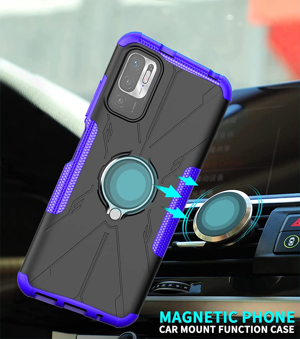 Premium Shockproof Phone Case for Redmi Note 10 5G/Poco M3 Pro/Redmi Note 10T 5G - Includes Tempered Glass Screen Protector & Metal Ring Holder Kickstand - Durable Protection Cover for Xiaomi Redmi Note 10 5G (Purple) - Perfect for Work, Travel and Everyday Use
