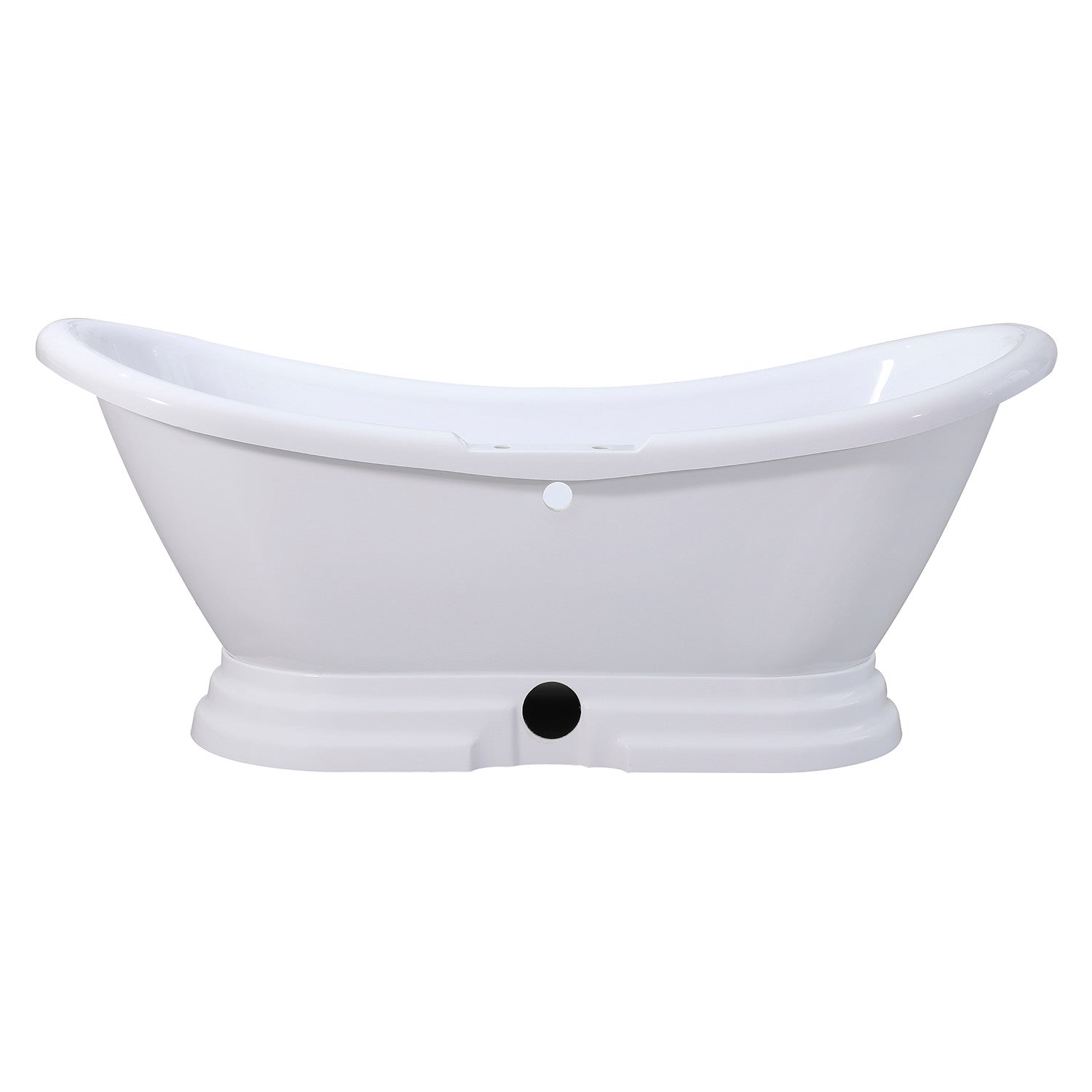 Aqua Eden 69 Inch Acrylic Oval Double Slipper Pedestal Bathtub with 7 Inch Faucet Drillings - Glossy White - Luxury Freestanding Soaking Tub for Spa-Like Bathroom Retreat