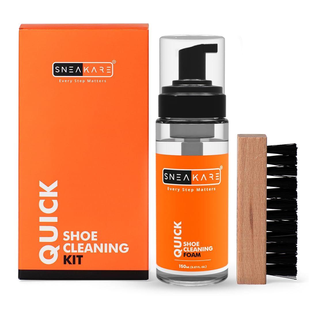 SNEAKARE Quick Shoe Cleaning Kit - Medium Bristle Brush & Foam Spray for Sneakers, Sports Shoes | White Shoe Cleaner Kit for Men & Women | Perfect for Gym, Running, Basketball & Daily Use