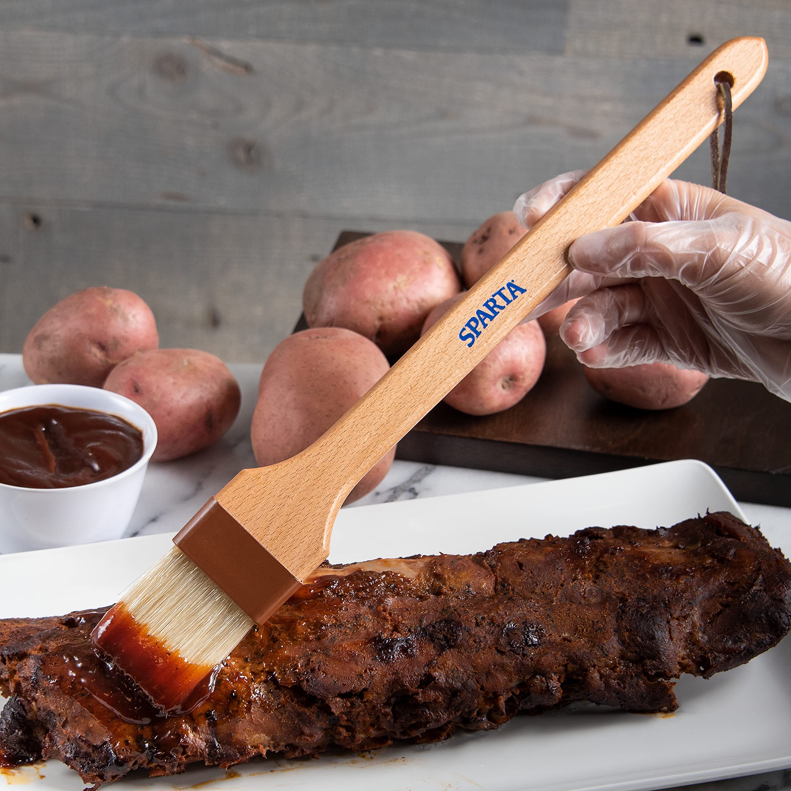 SPARTA 4037000 Boar Bristle Angled Pastry Brush - 2 Inch Basting Brush with Handle Hole, Natural Brown (Pack of 12) - Perfect for Baking, Glazing, and BBQ Sauce Application