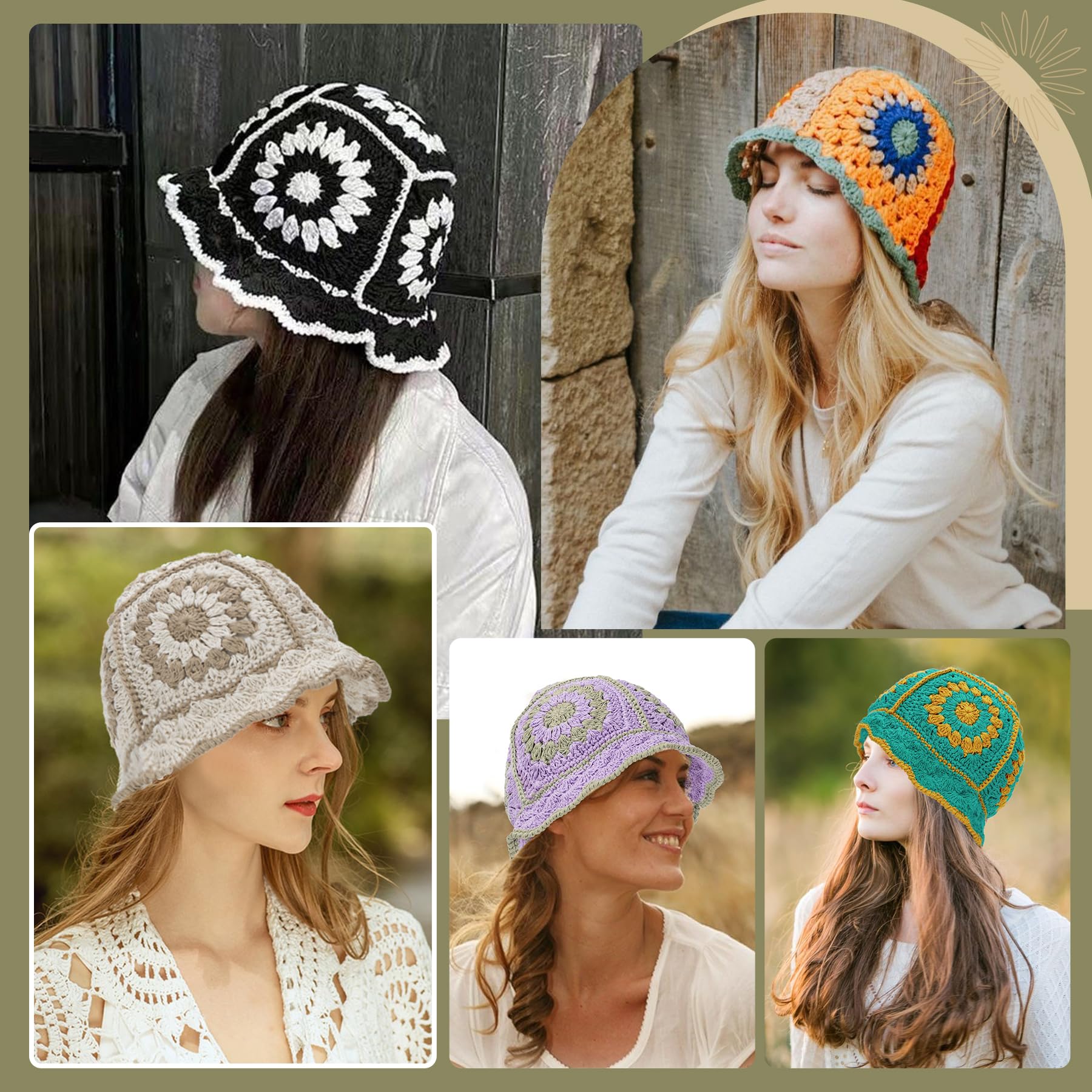 Zando Handmade Crochet Bucket Hats for Women - Floral Foldable Knit Cloche Hat for Summer & Winter - Cute Fashion Accessory for Beach, Travel and Outdoor Activities
