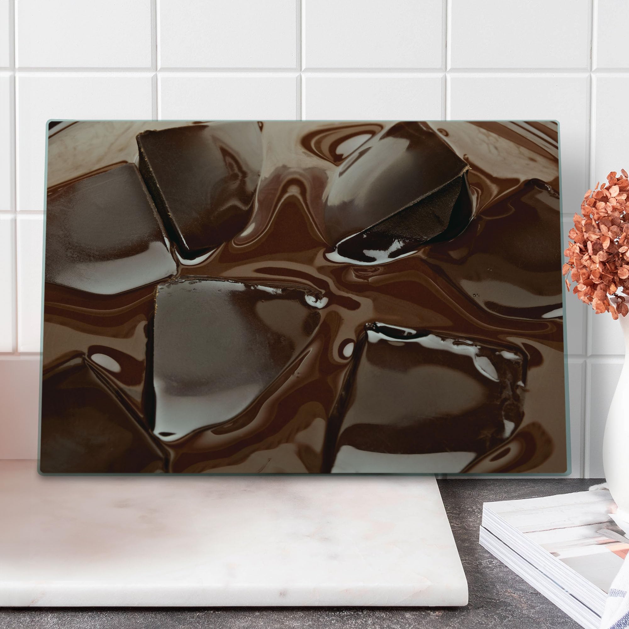 Ambesonne Chocolate Cutting Board - Tempered Glass for Dessert Prep & Serving