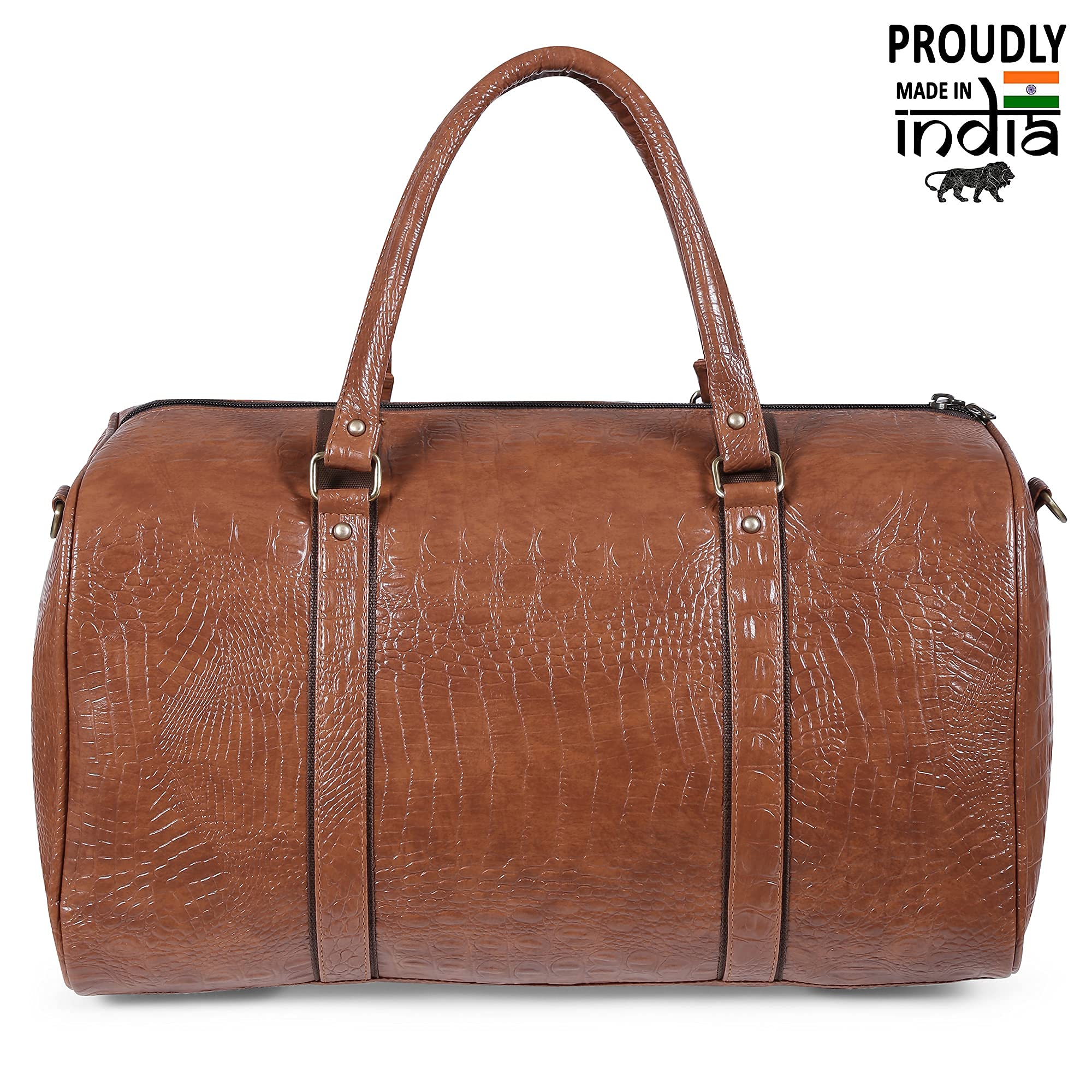 Unisex Textured Leatherette Duffle Bag 35L 7Kg - Stylish Cabin Luggage for Air Travel, Gym & Weekend Getaways (Tan)