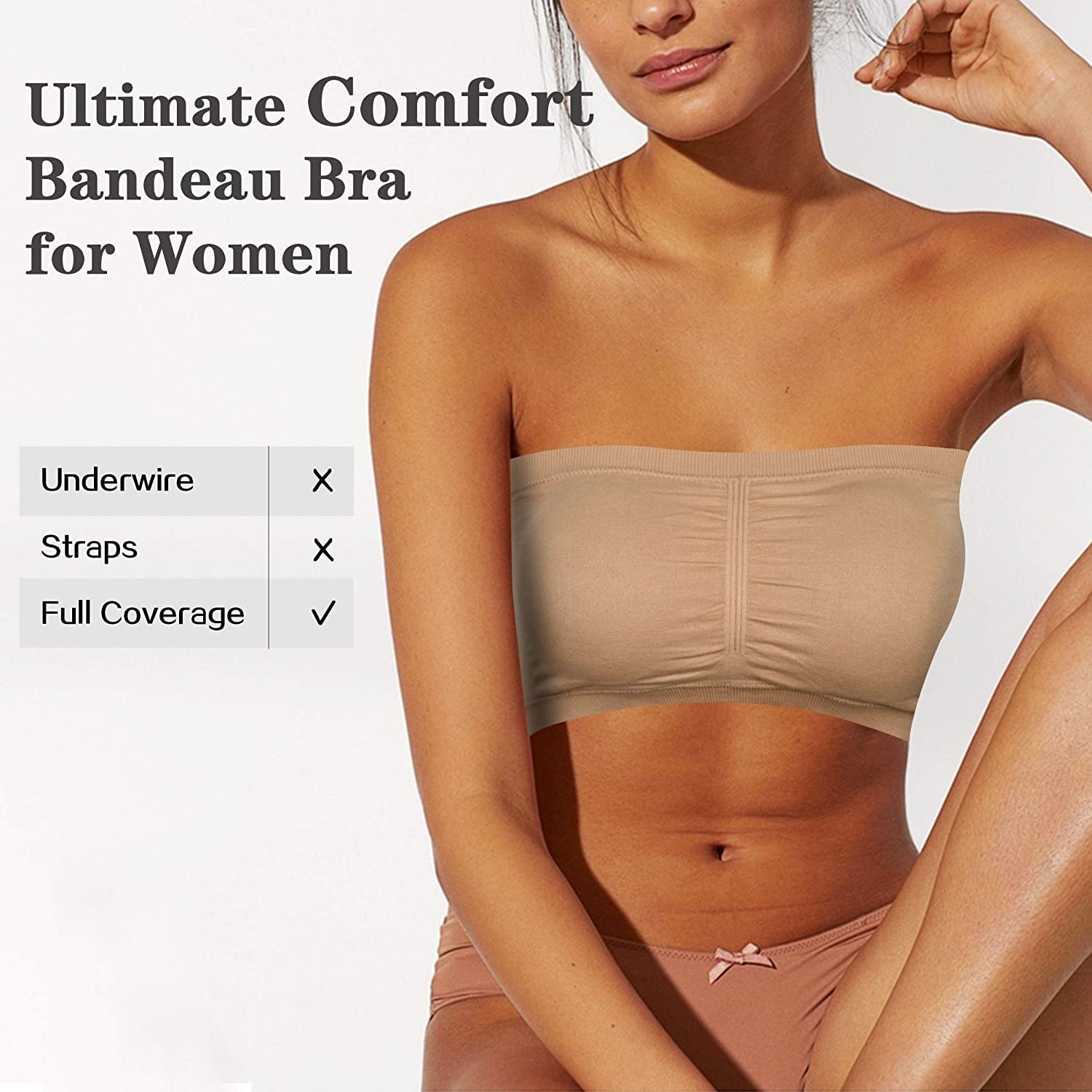 FULIER Women's Seamless Wireless Bandeau Bra - Sports, Yoga, Strapless Padded Bras for Active Lifestyles & Comfortable Support
