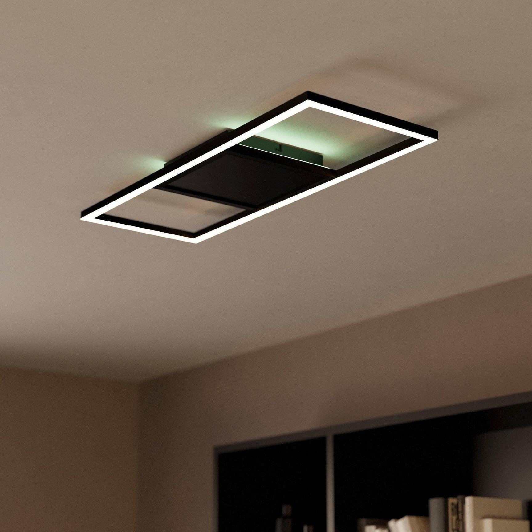 Eglo Connect Calagrano Z Smart LED Ceiling Light - Black Rectangular Flush Mount for Modern Homes, Bedrooms & Living Rooms - Voice Control & Dimmable Lighting