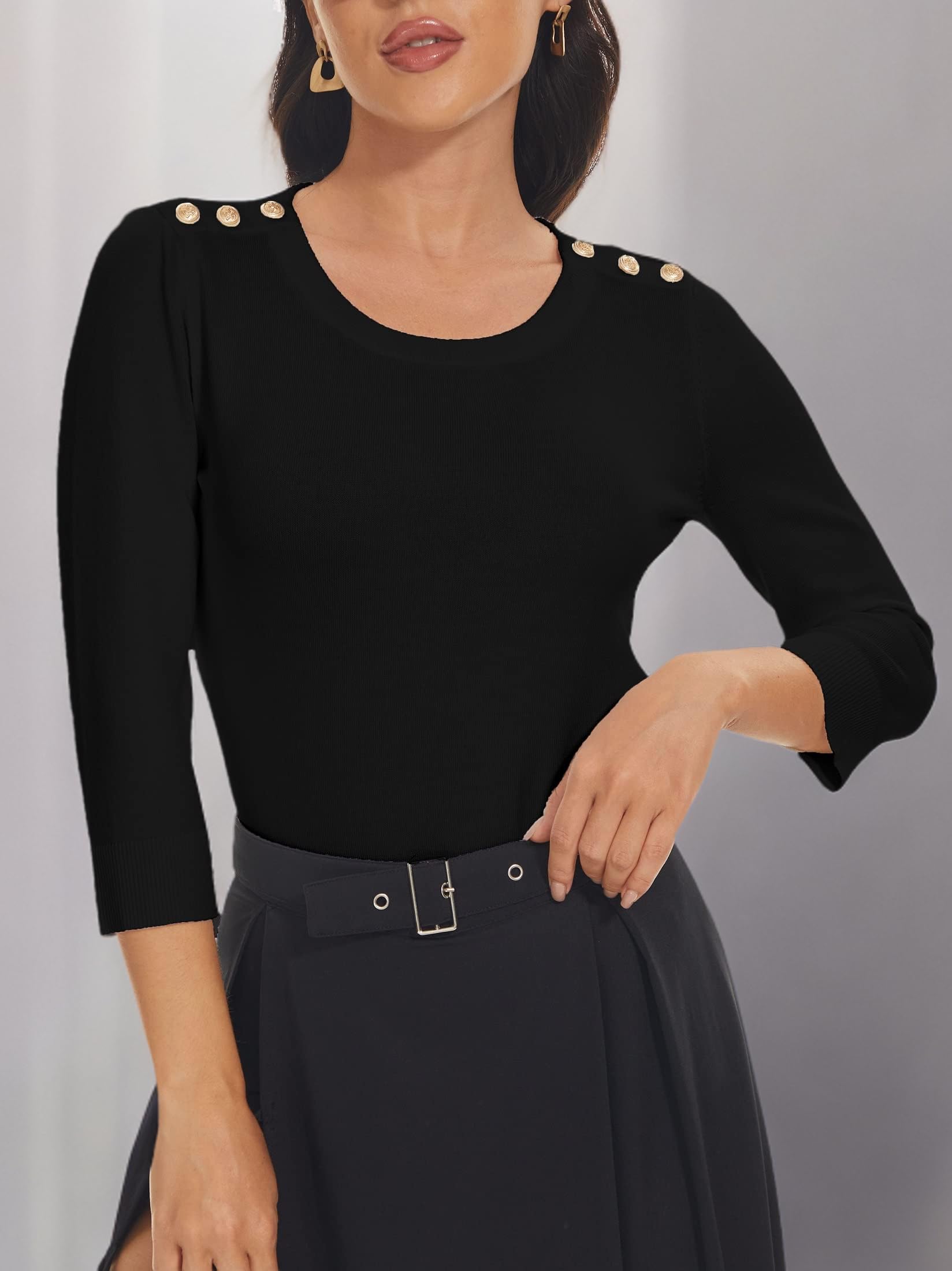 Spicy Sandia Women's 3/4 Sleeve Crew Neck Pullover Sweater - Lightweight Knit Top for Casual & Dressy Outfits | Perfect for Office, Date Night & Fall Layering