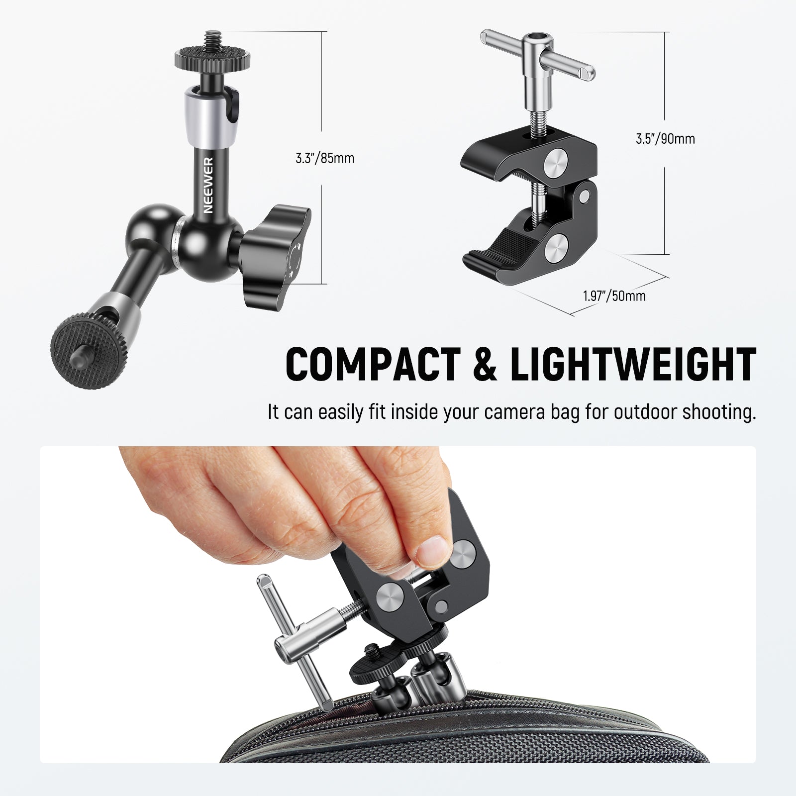NEEWER ST15C/ST25C Super Clamp with Magic Arm Kit - Heavy Duty Camera Mount for DSLR, Video, Lighting Equipment - Perfect for Photography, Videography & Studio Setup