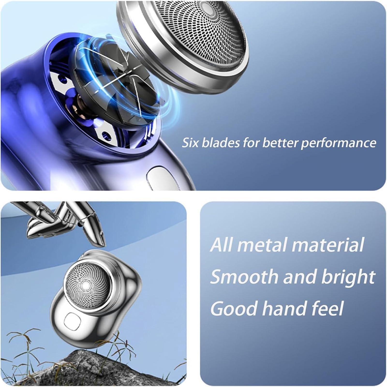 Peachloft USB Rechargeable Mini Electric Shaver for Men - Portable Travel & Gym Grooming Kit, Silver - Smooth Shaving for Face, Beard & Body Hair On-The-Go