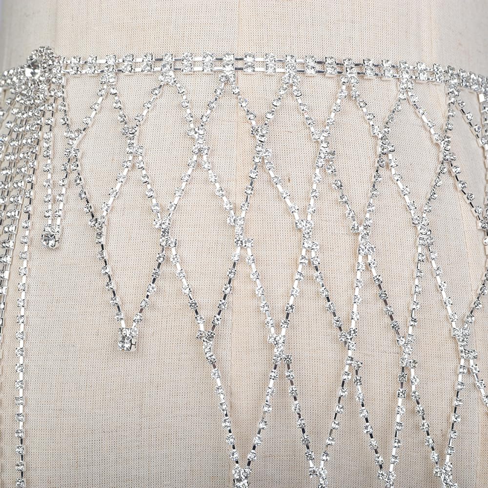 Sparkly Hollow Mesh Silver Waist Chain - Bikini Belly Jewelry for Women & Girls | Nightclub, Dancing, Festival, Beach Party Body Chain Accessory
